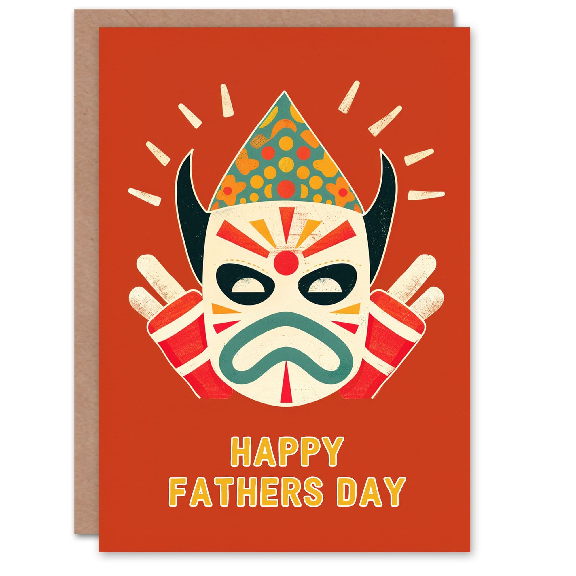 Fathers Day Card Japanese Mask Bold Traditional Design Dad Him Dad Brother Son Papa Grandad Greeting Card
