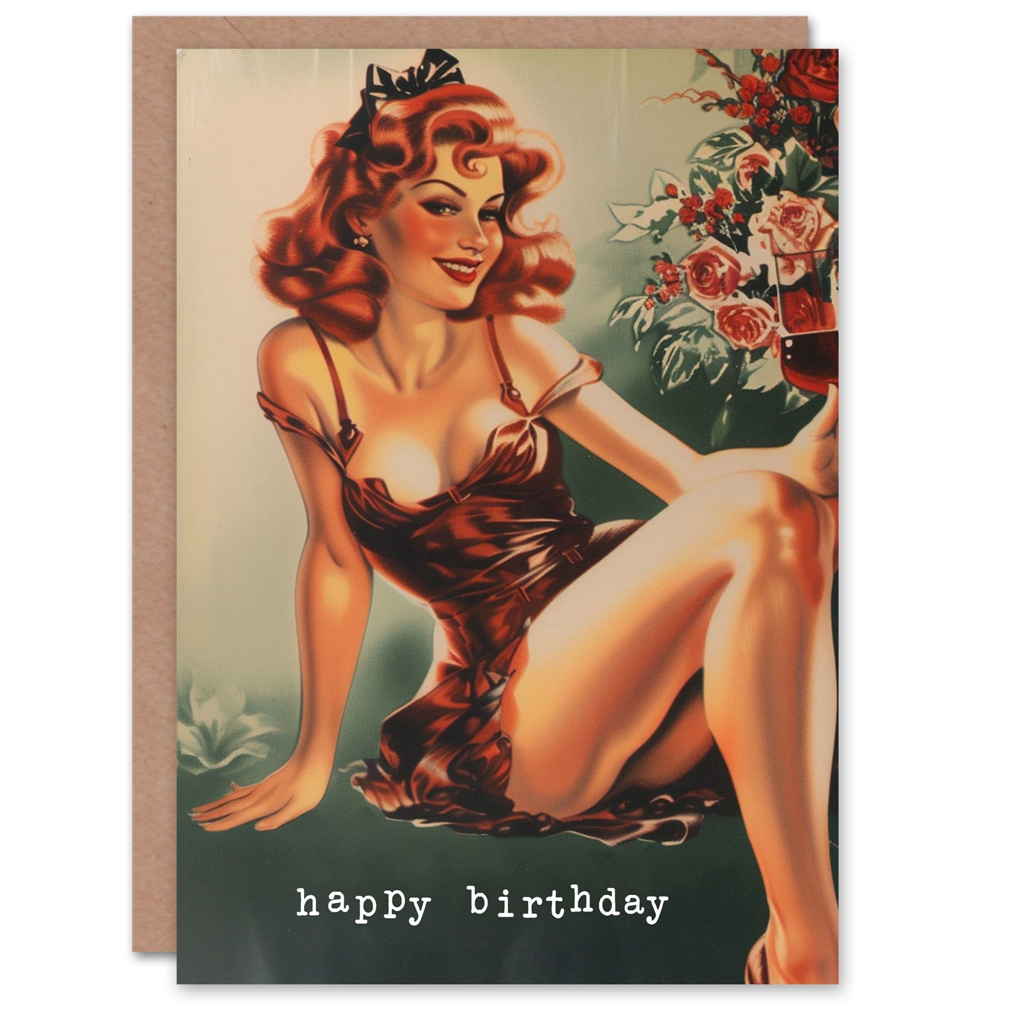 Artery8 Birthday Card Vintage Pin Up Sexy Roses Retro For Him Dad Brother Son Papa Grandad Greeting Card