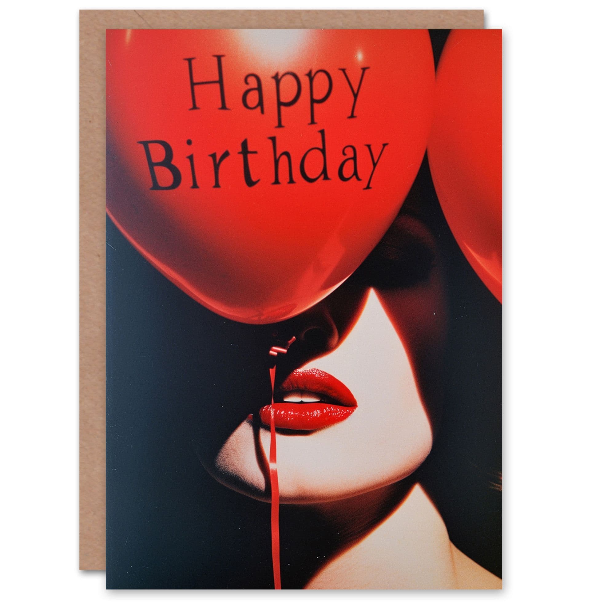 Artery8 Birthday Card Sexy Lips Balloon Sultry Red Boudoir For Him Husband Partner Greeting Card