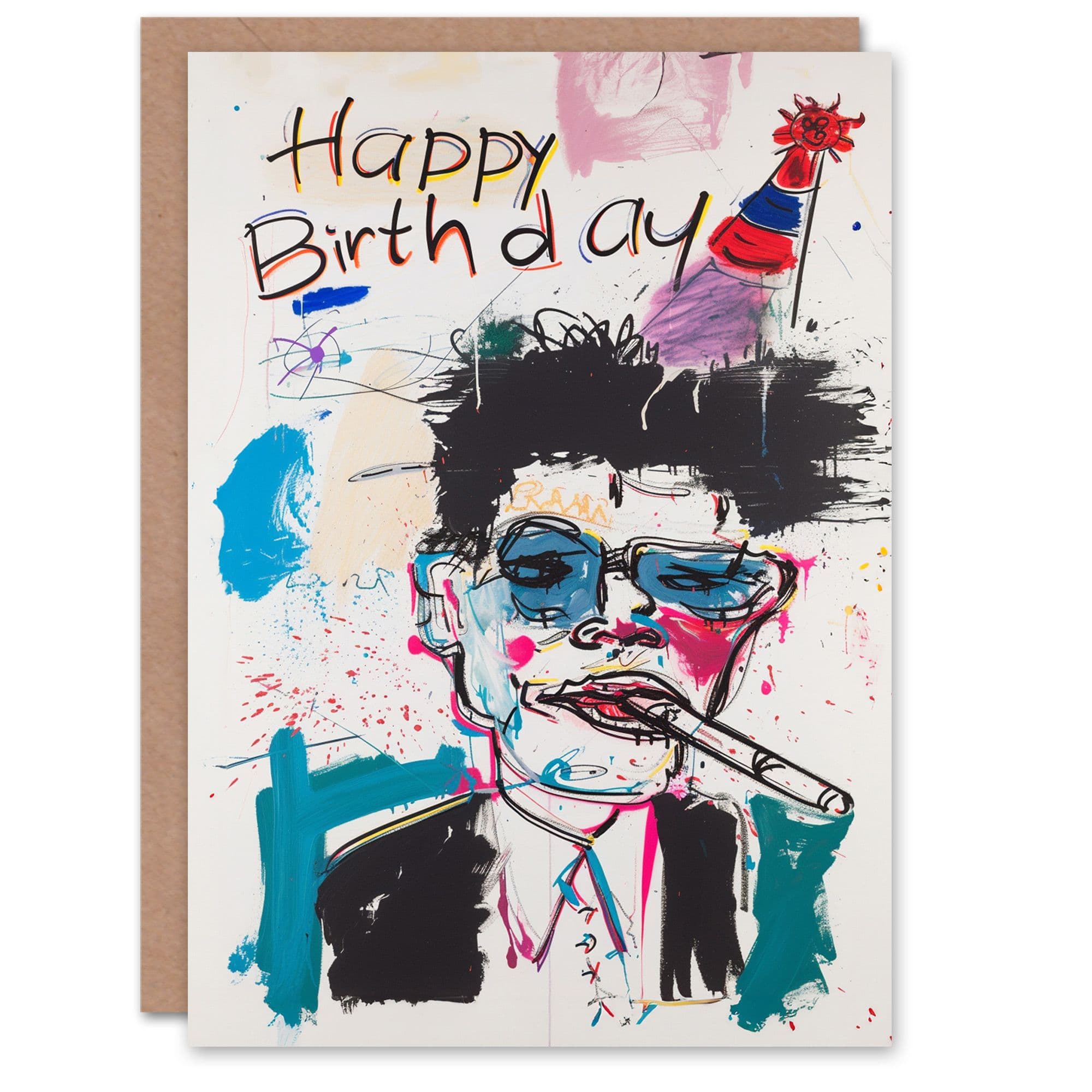 Artery8 Birthday Card Punk Man Artistic Drawing Colourful For Him Dad Brother Son Papa Grandad Greeting Card