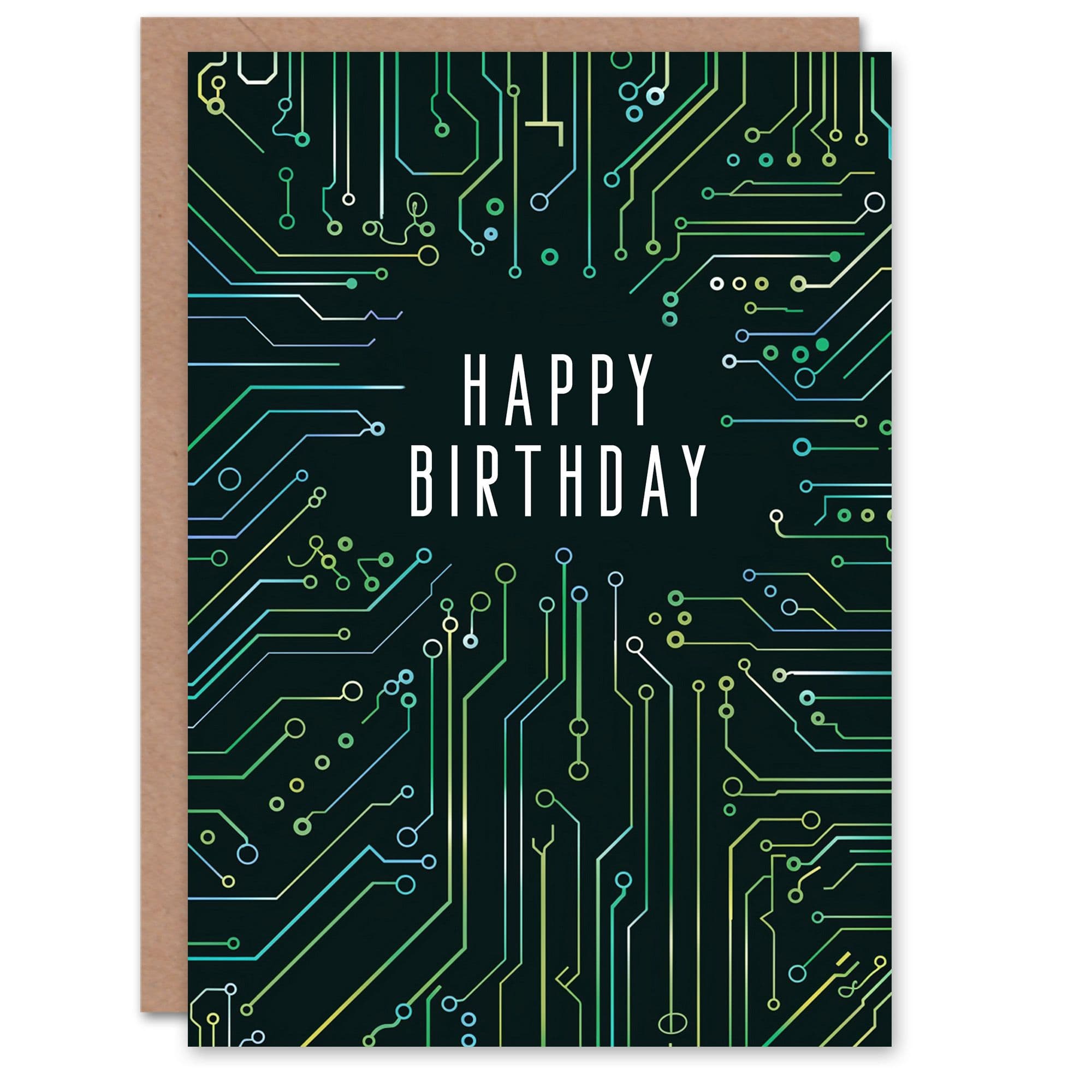 Artery8 Birthday Card Circuit Board Pattern Computer Geek Simple For Him Dad Brother Son Papa Grandad Greeting Card