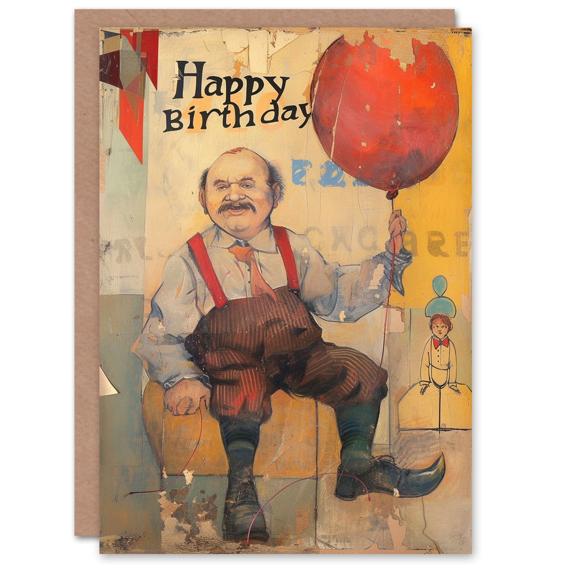 Birthday Card Man Balloon Carnival Circus Painting Him Dad Brother Son Papa Grandad Greeting Card