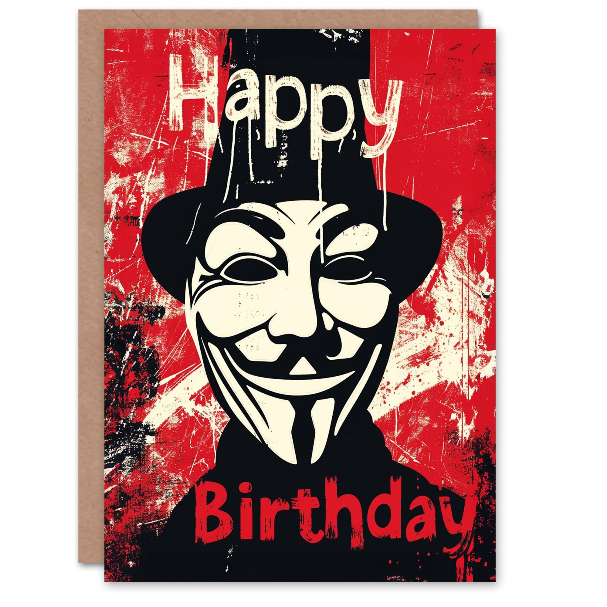 Artery8 Birthday Card Anonymous Guy Fawkes Mask Graffiti Rebel For Him Dad Brother Son Papa Grandad Greeting Card