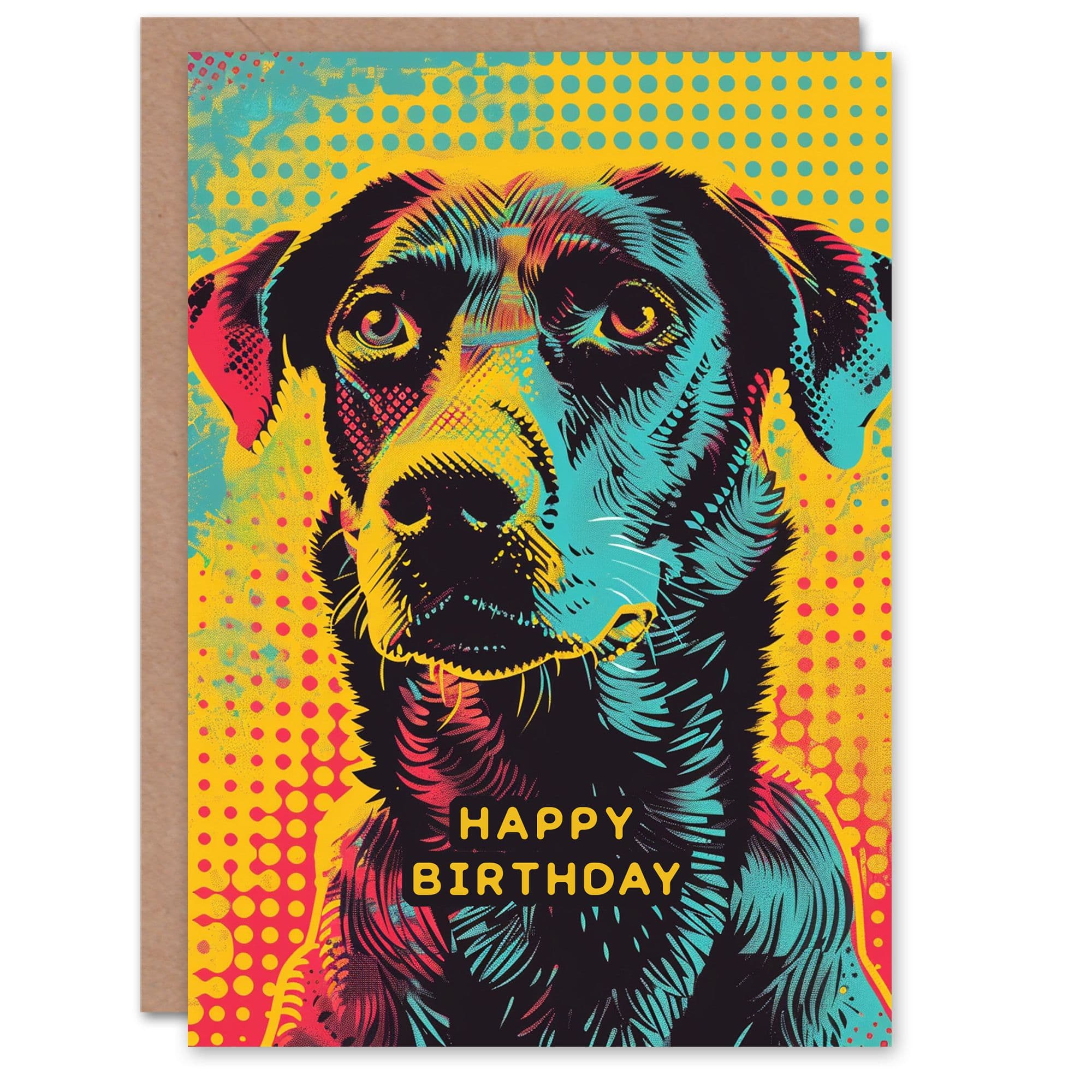 Birthday Card Pop Art Dog Summer Bright Colourful Animal Him Dad Brother Son Papa Grandad Greeting Card