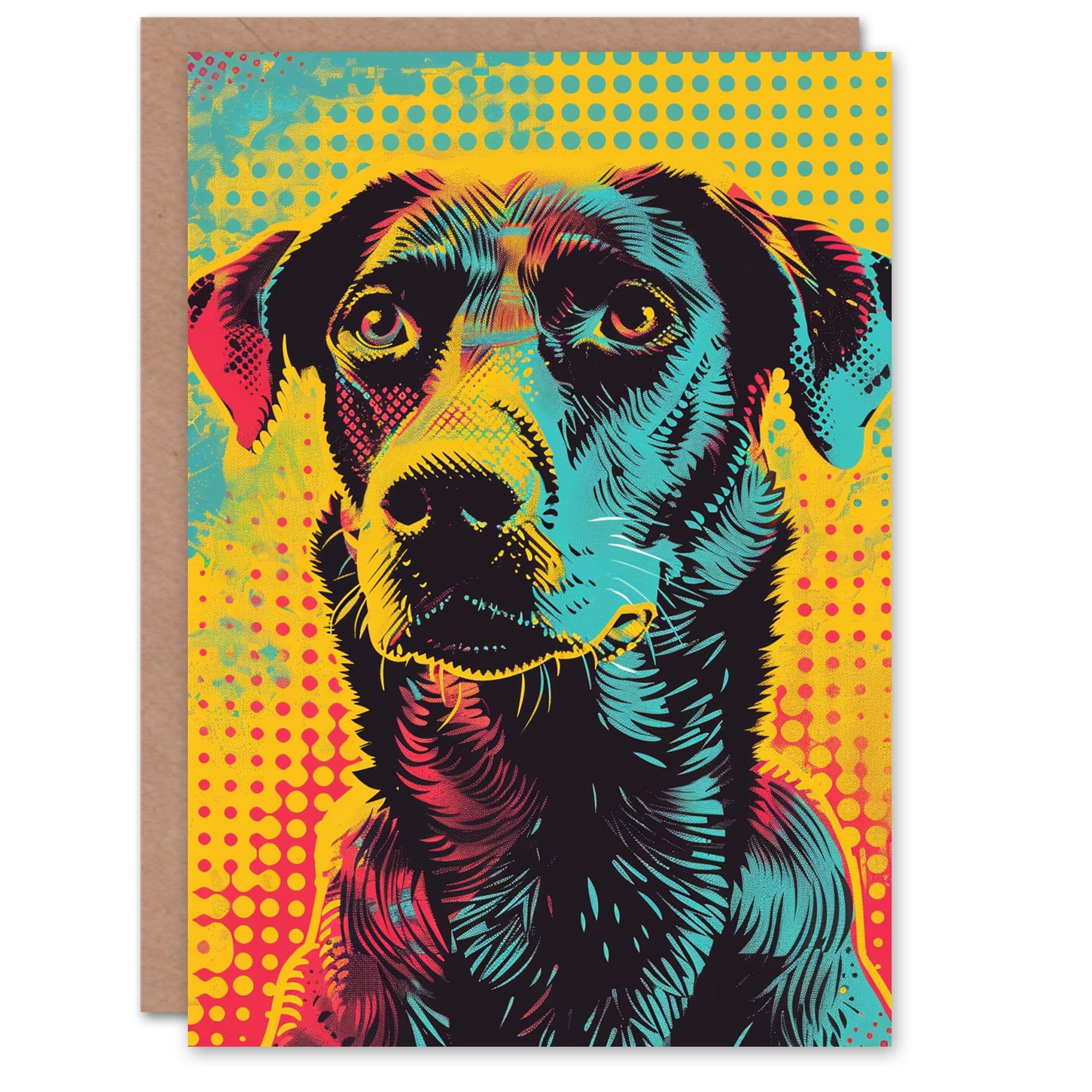 Birthday Card Pop Art Dog Bright Summer Colourful Dots Him Dad Brother Son Papa Grandad Greeting Card