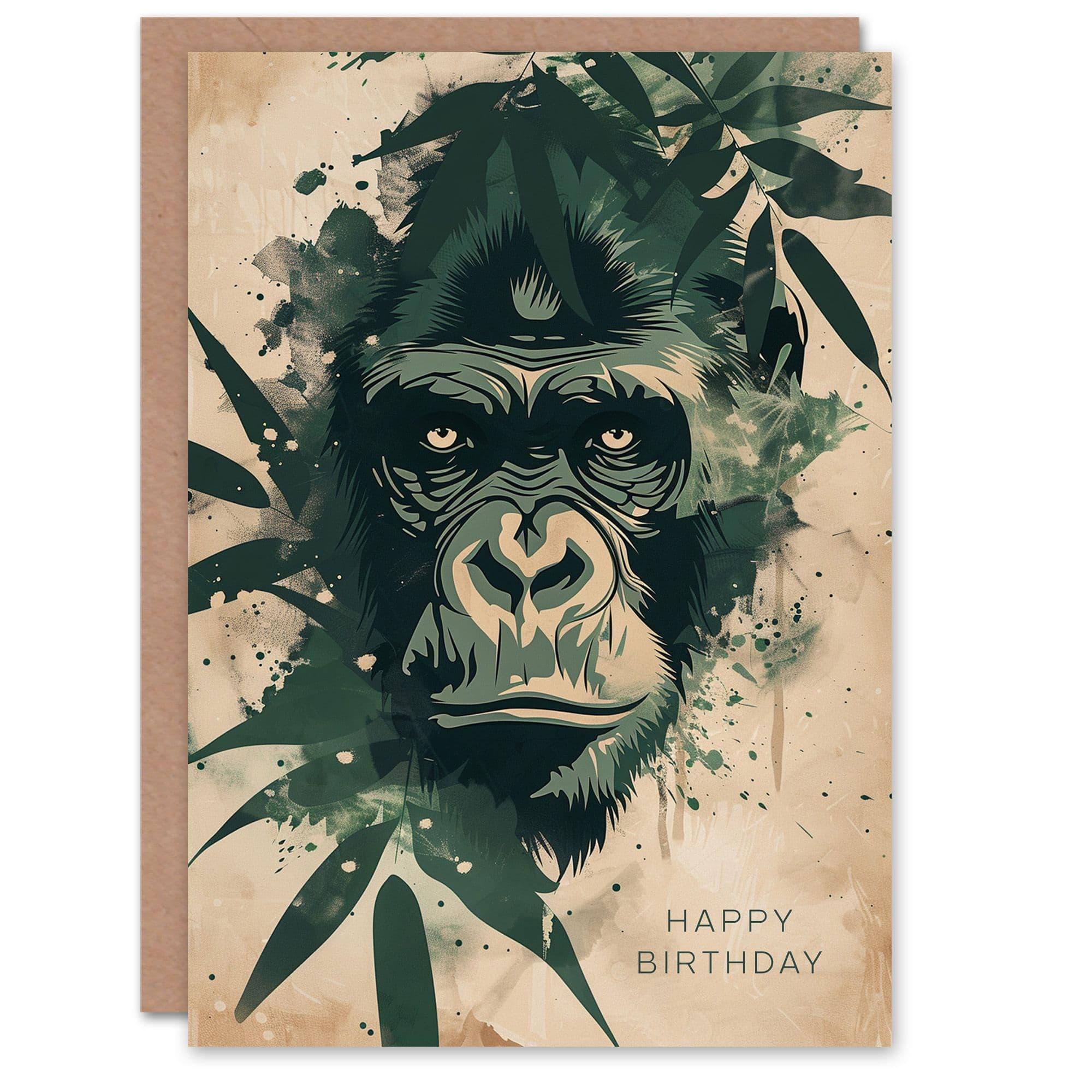 Birthday Card Jungle Gorilla Abstract Leaves Animal Him Dad Brother Son Papa Grandad Greeting Card