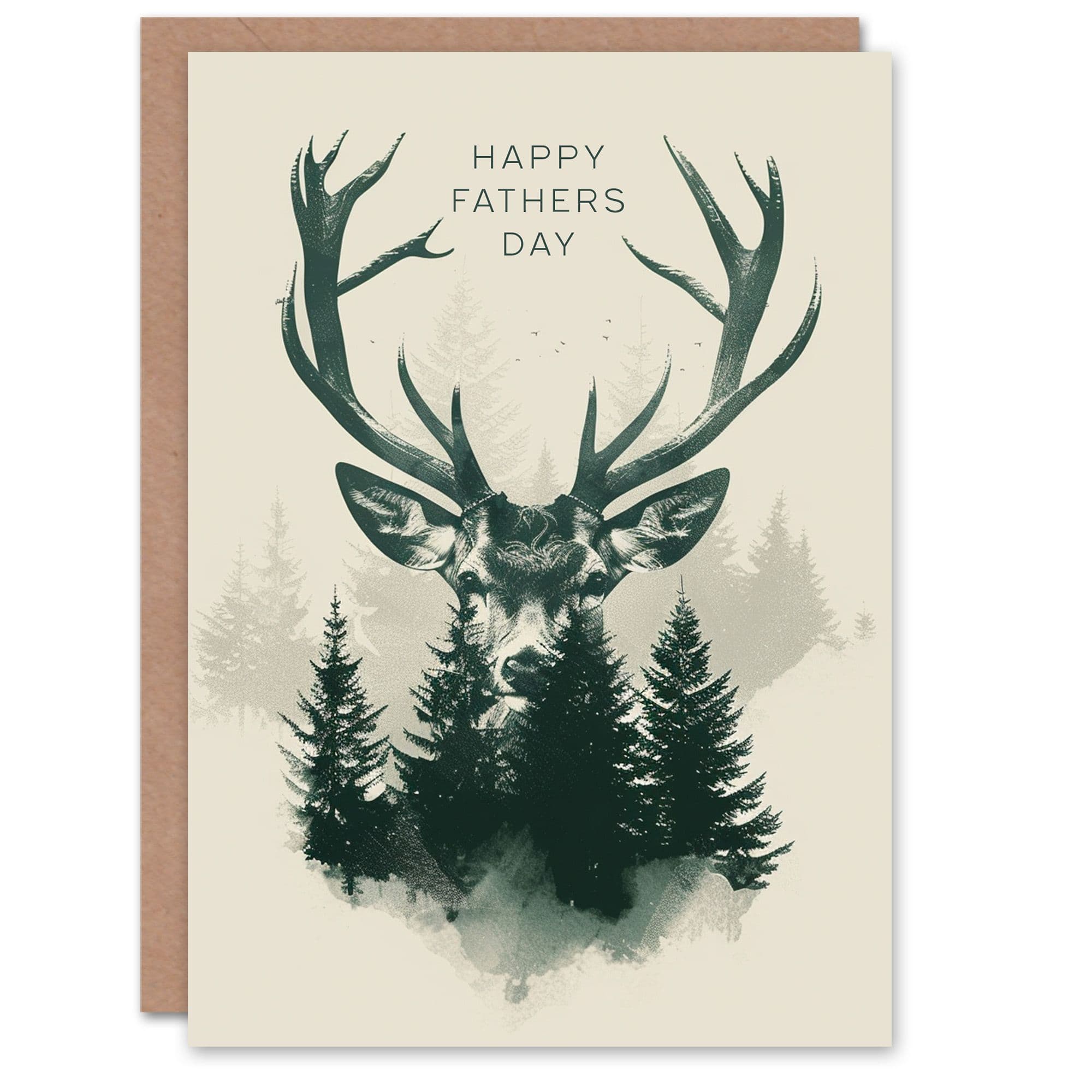 Fathers Day Card Stag Head Trees Forest Woodland Dad Him Dad Brother Son Papa Grandad Greeting Card