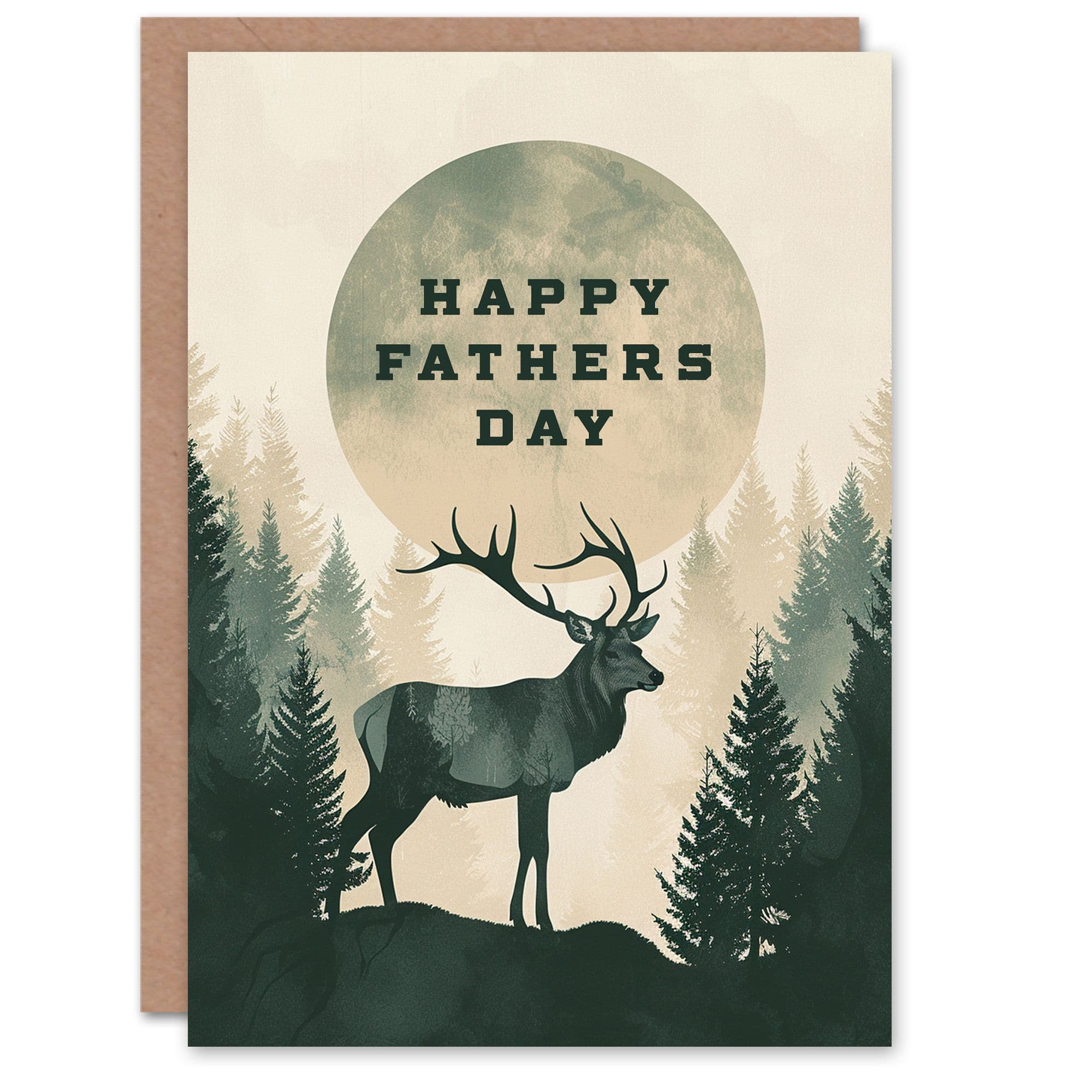 Fathers Day Card Stag Full Moon Forest Trees Abstract Animal Him Dad Brother Son Papa Grandad Greeting Card