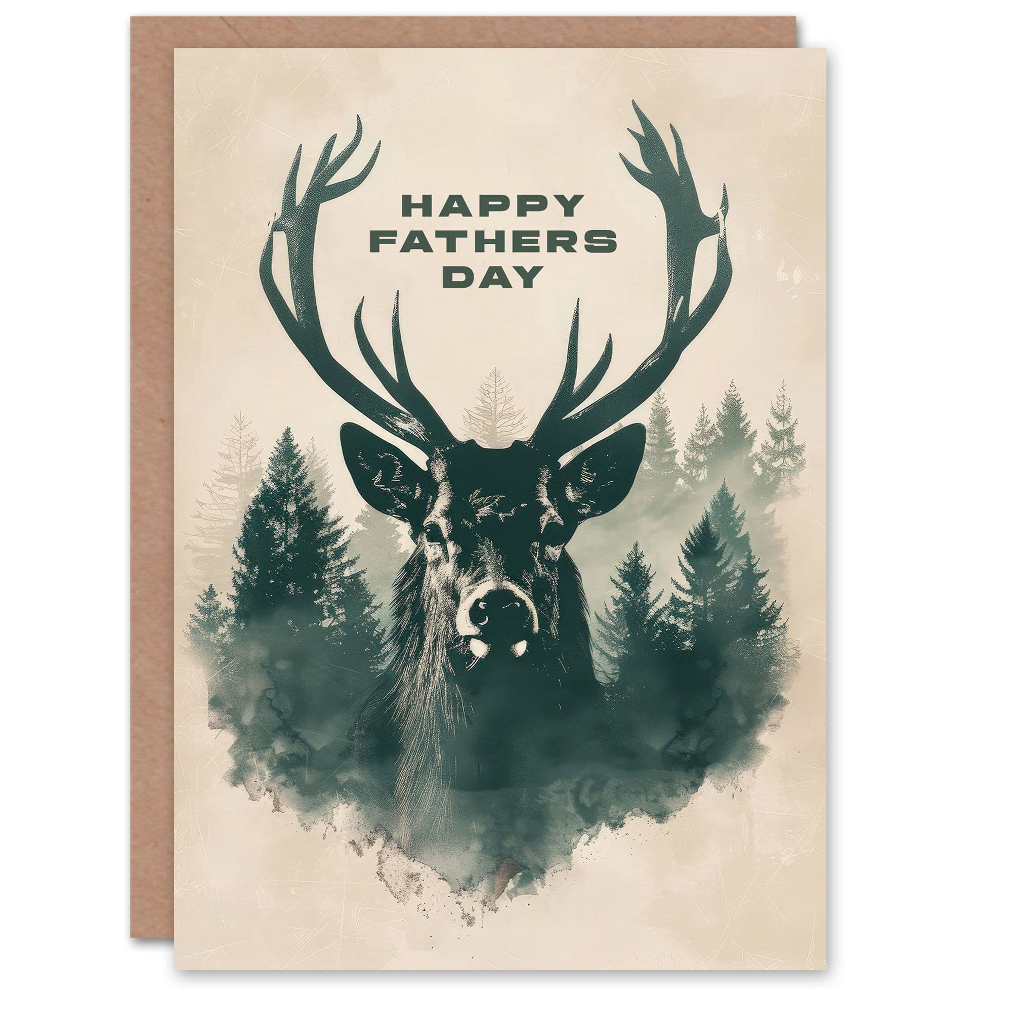 Fathers Day Card Highland Stag Scottish Forest Trees Animal Him Dad Brother Son Papa Grandad Greeting Card