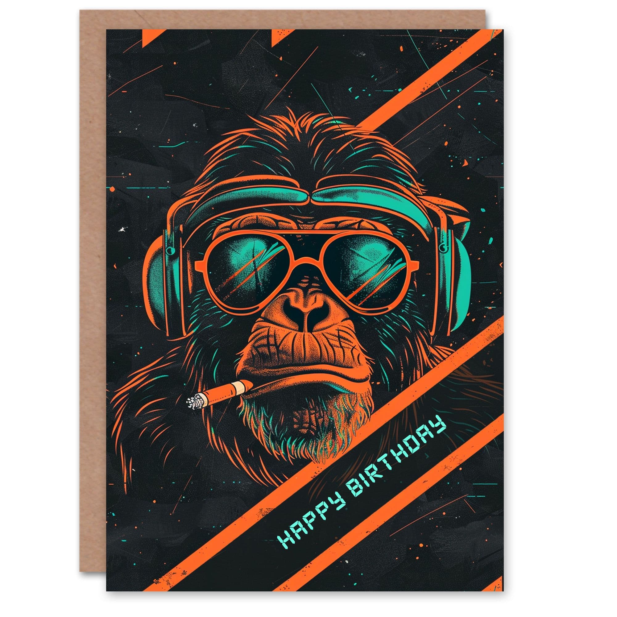 Artery8 Birthday Card Neon Chimp DJ Dance Retro For Him Dad Brother Son Papa Grandad Greeting Card