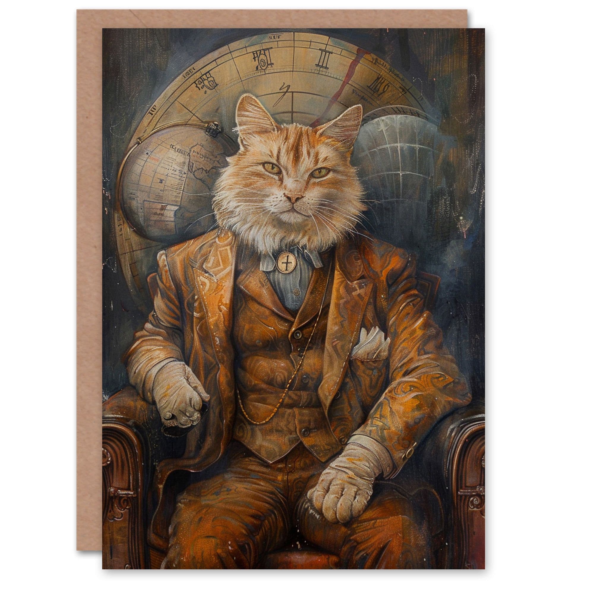 Birthday Card Old Fashioned Cat Armchair Steampunk Him Dad Brother Son Papa Grandad Greeting Card