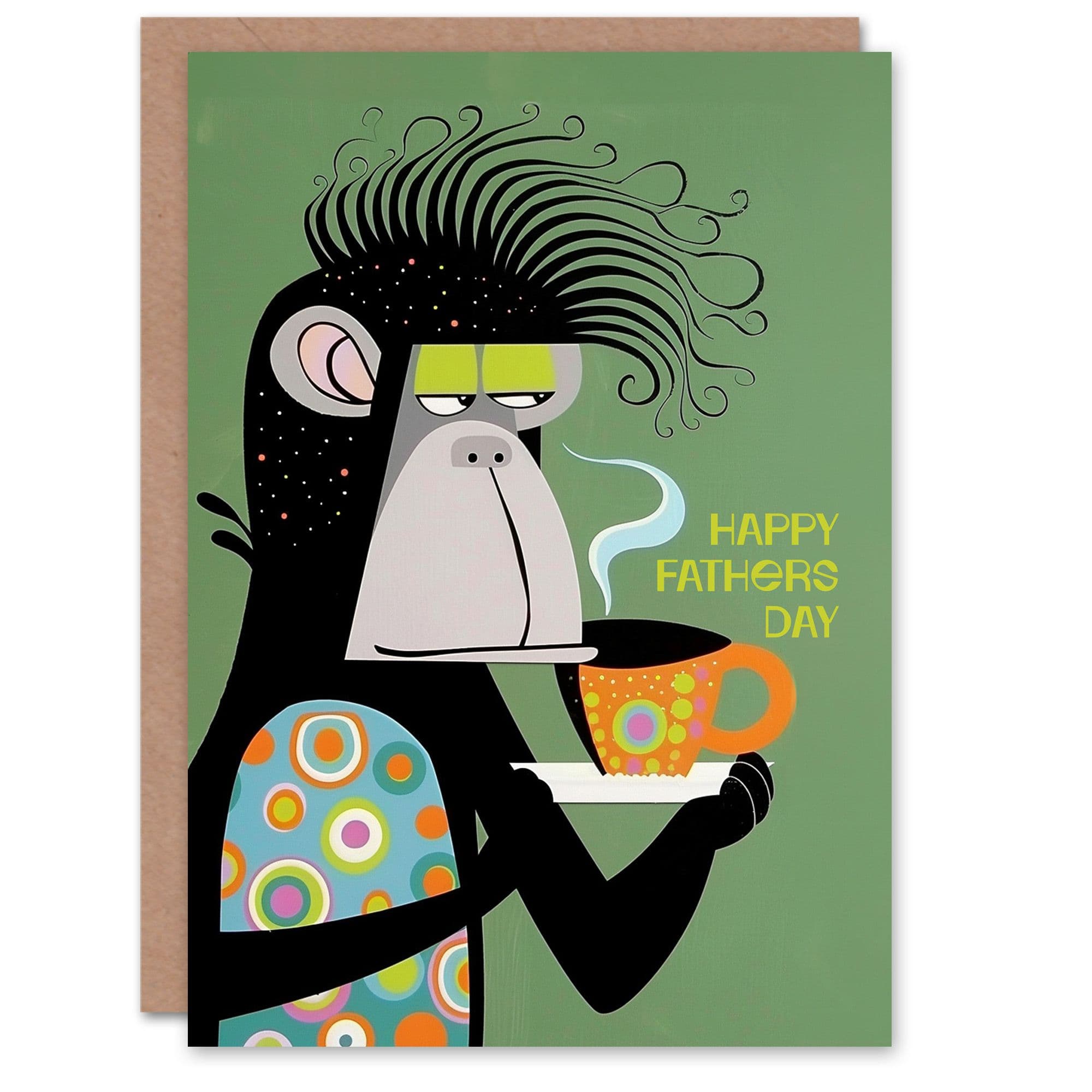 Artery8 Father's Day Card Monkey Chimp Dad Tea Coffee Animal Lover For Him Dad Brother Son Papa Grandad Greeting Card
