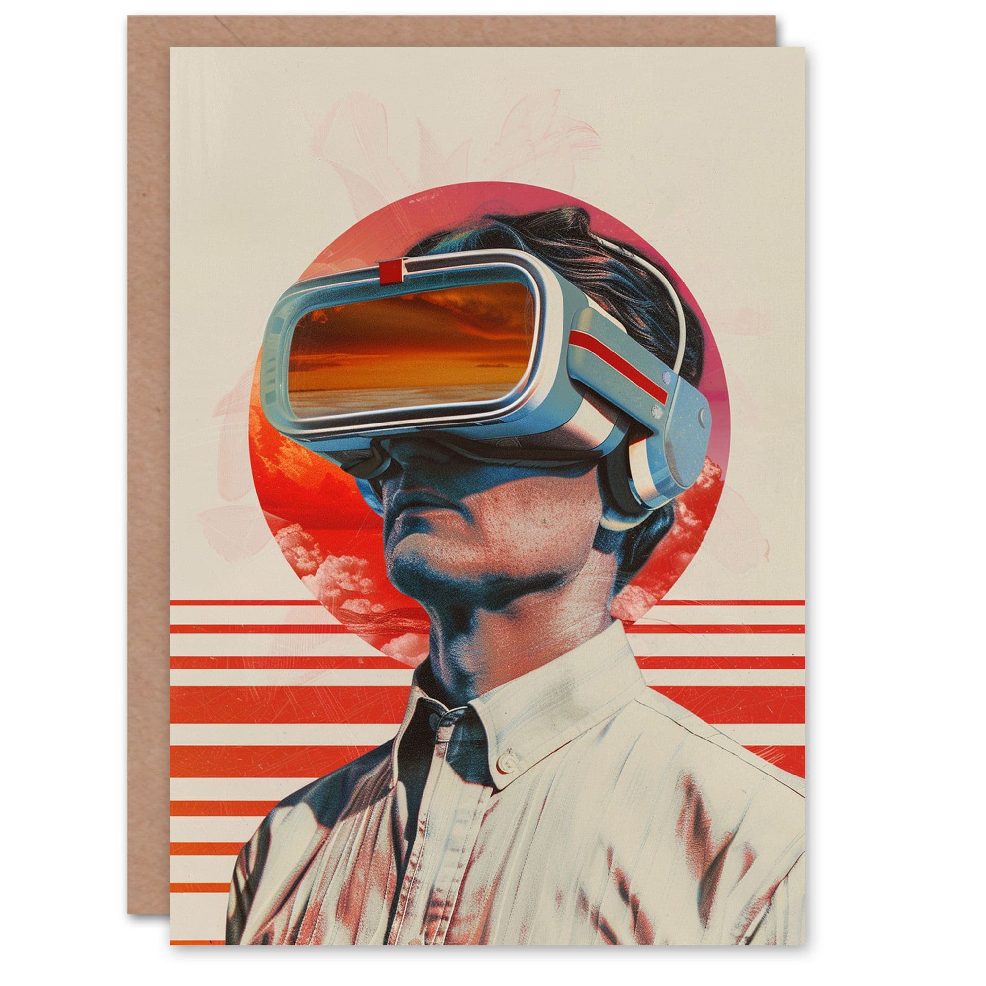 Birthday Card Gamer Man VR Portrait Retro Gaming Him Dad Brother Son Papa Grandad Greeting Card