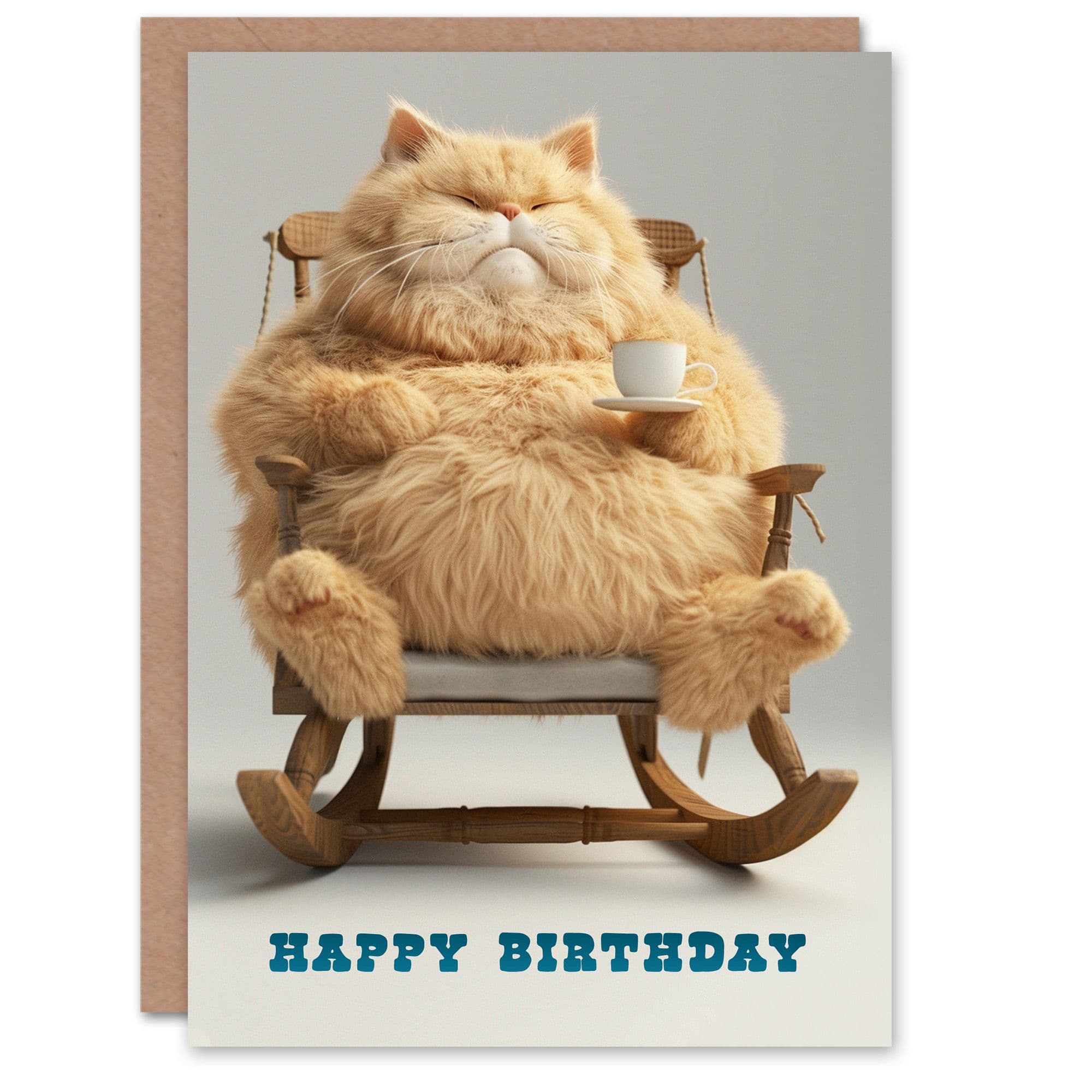 Birthday Card Chonk Cat Tea Chair Cute Kawaii Him Dad Brother Son Papa Grandad Greeting Card