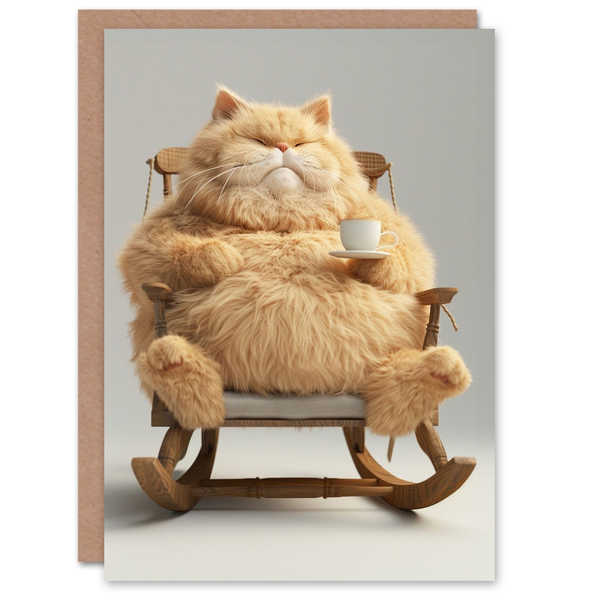 Birthday Card Chonk Cat Tea Chair Cute Fluffy Kawaii Arty Art All Occasion Greeting Card