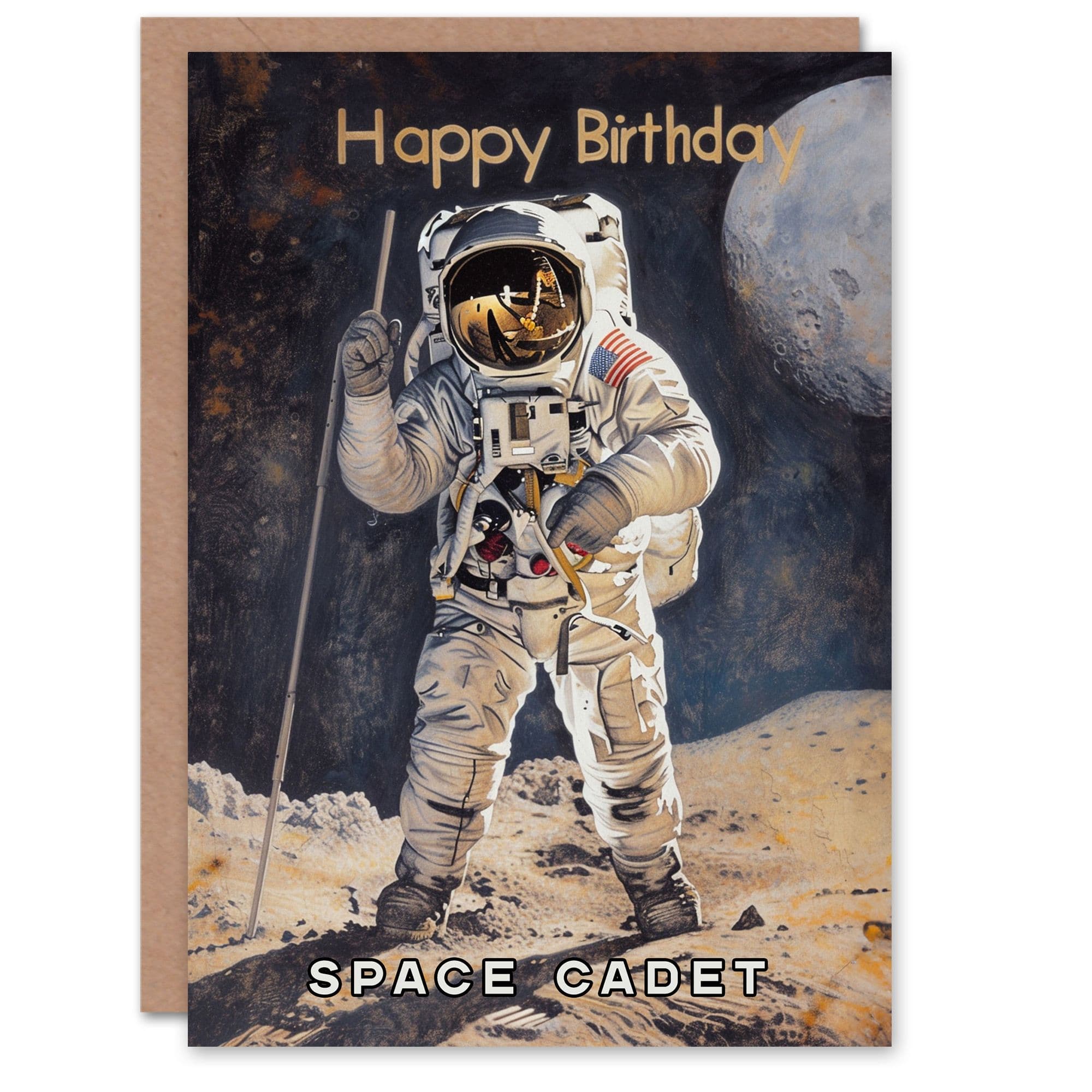 Artery8 Birthday Card Space Cadet Astronaut Painting Moon Geek For Him Dad Brother Son Papa Grandad Greeting Card