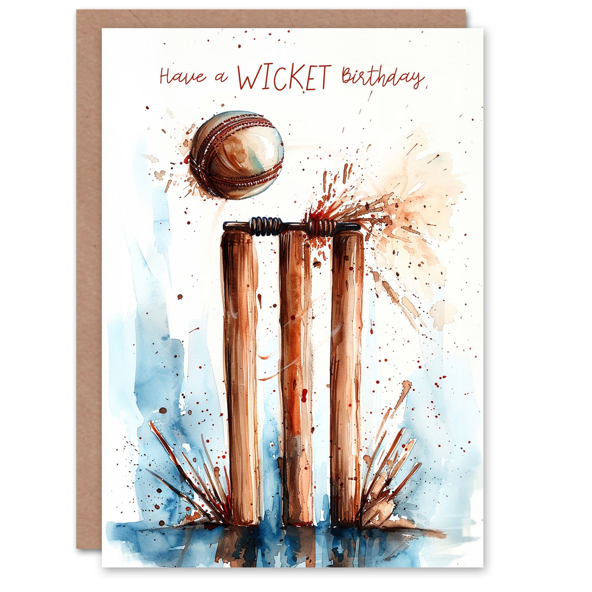 Birthday Card Watercolour Cricket Wicket Pun Joke Him Dad Brother Son Papa Grandad Greeting Card