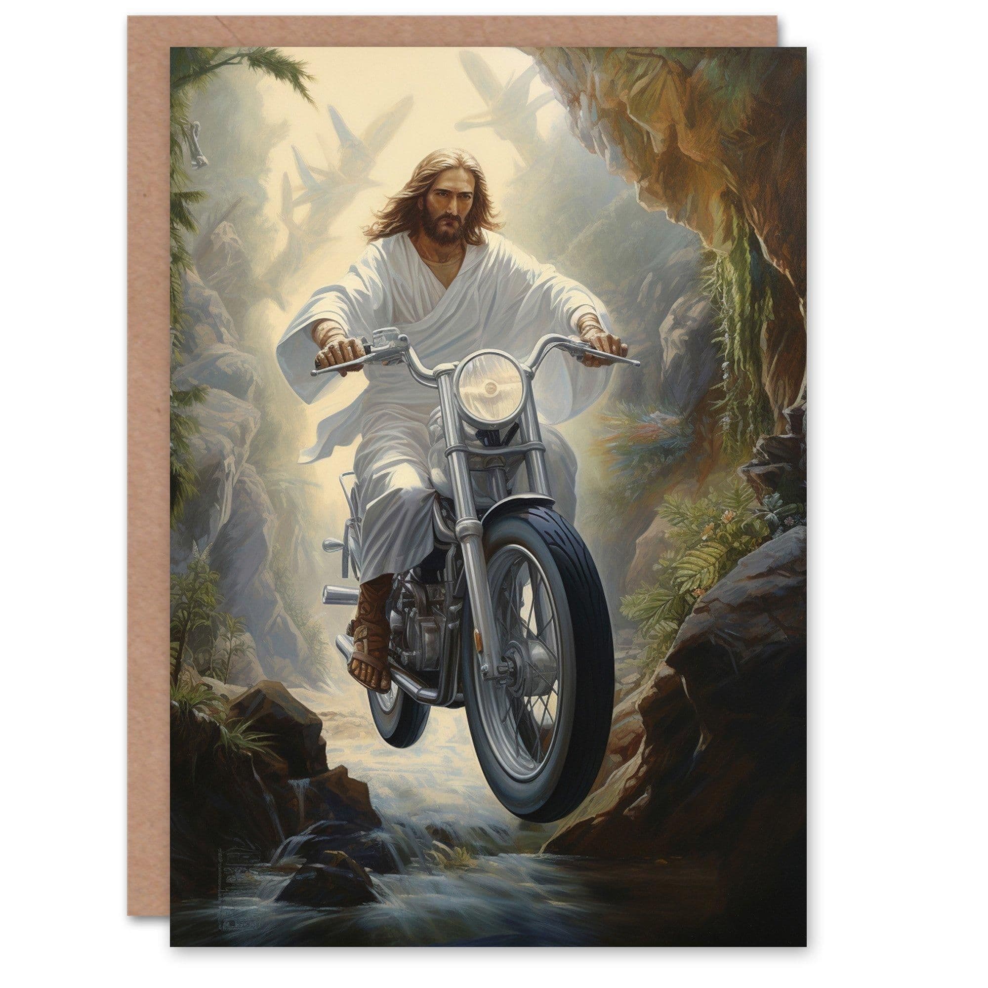 Artery8 Birthday Card Christ on a Bike Funny Motorcycle Jesus For Him Dad Brother Son Papa Grandad Greeting Card