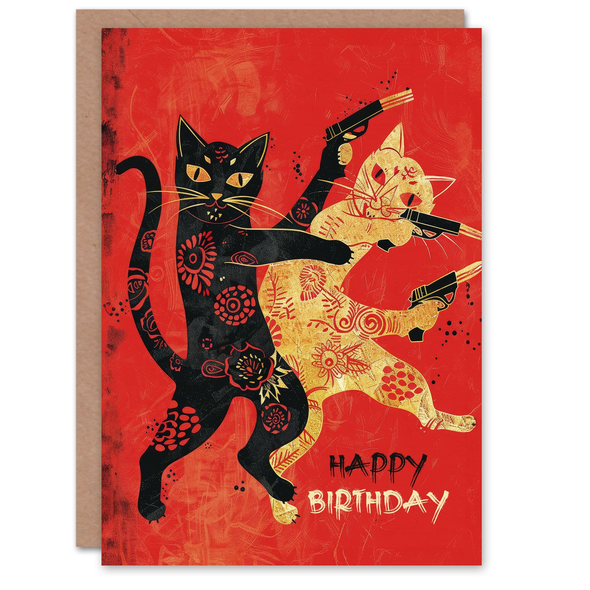 Birthday Card Chinese Cats Design Fight Fun Quirky Him Dad Brother Son Papa Grandad Greeting Card