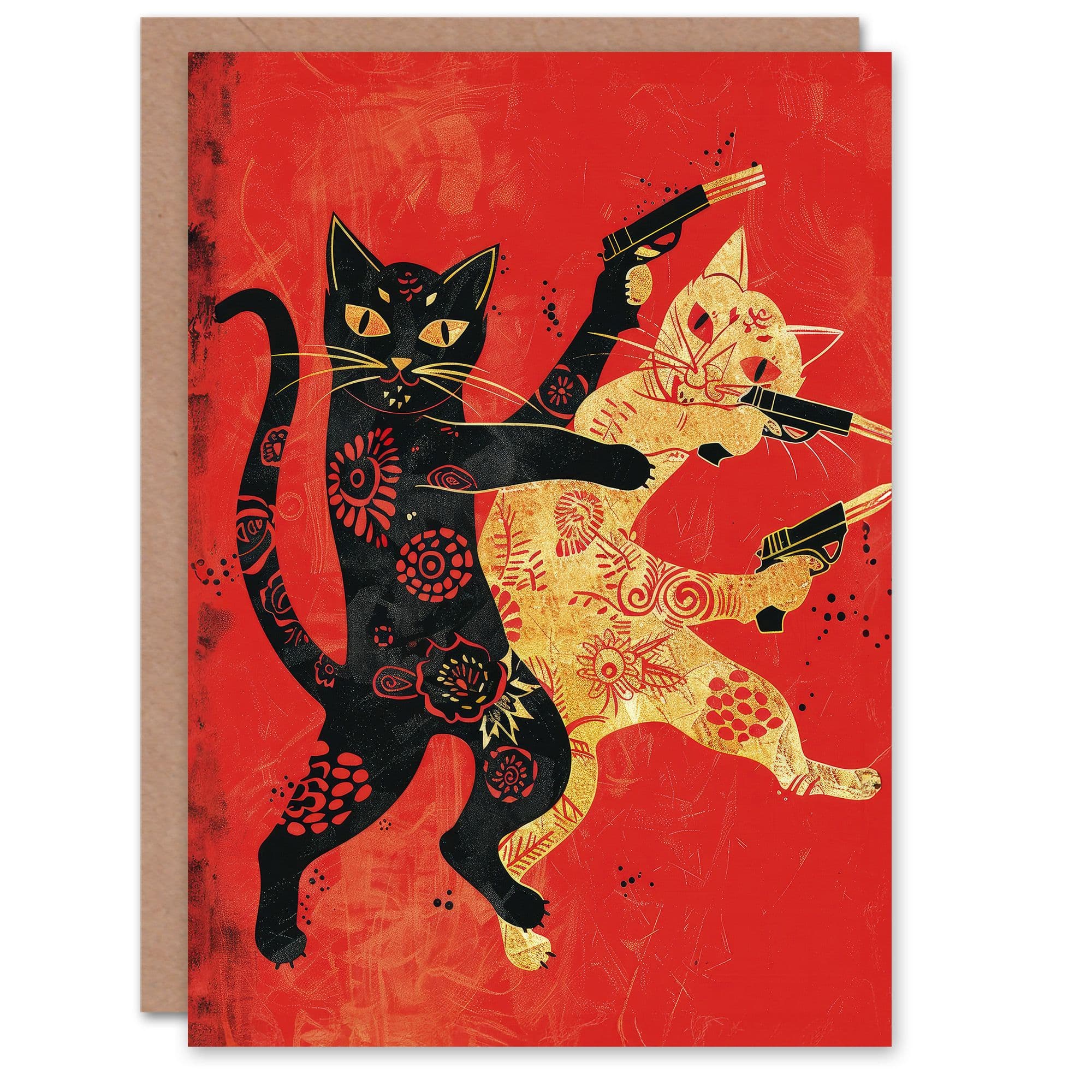Birthday Card Chinese Cats Fight Fun Quirky Design Him Dad Brother Son Papa Grandad Greeting Card