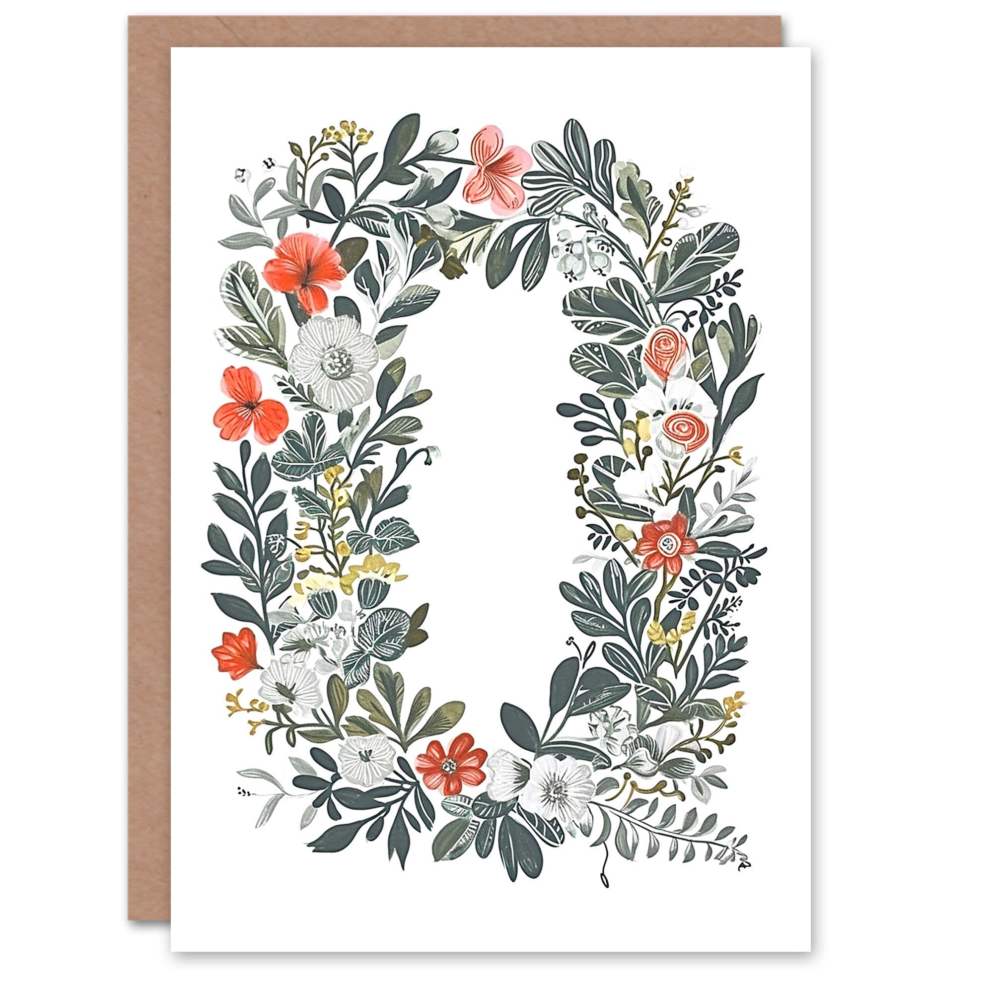 Greeting Card Letter O Wreath Flowers Painting Garden Nature Floral Alphabet Florist Her Birthday Mum Wife Woman Friend