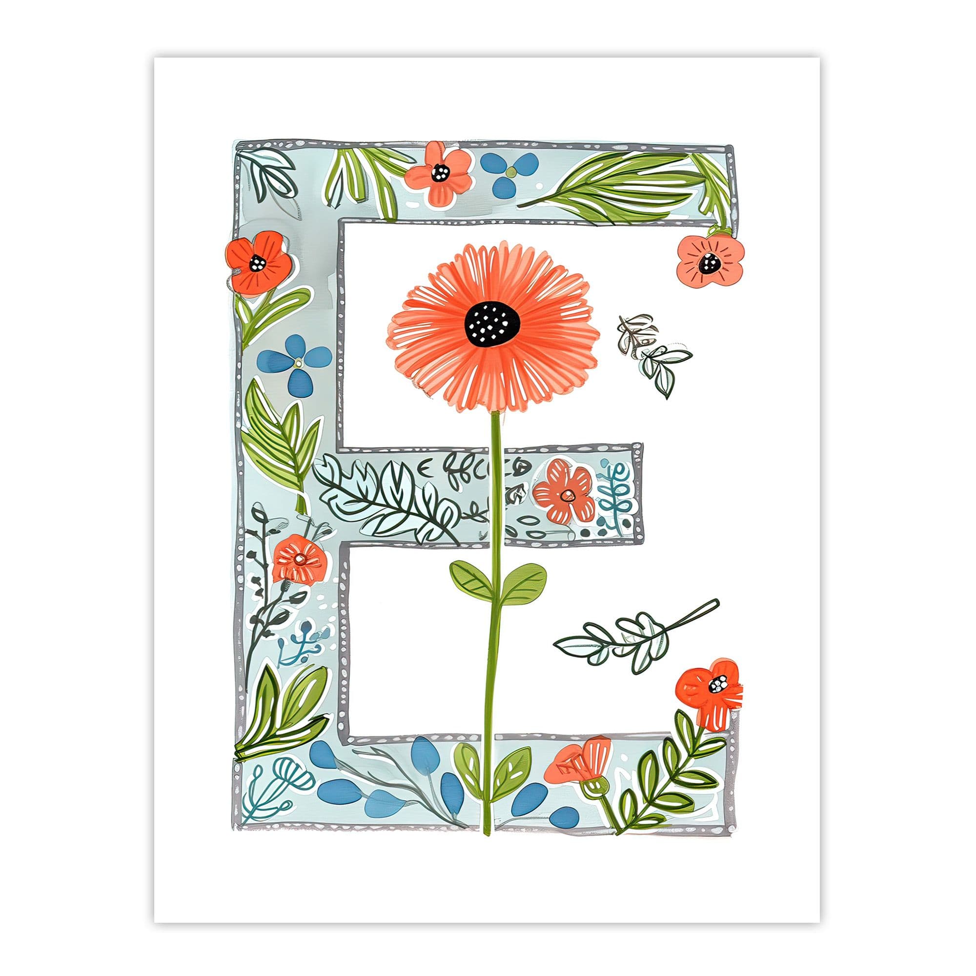 Artery8 Women's Wall Art Print Letter E in Watercolour Poppies & Wildflowers Floral Word Art For Her Poster | Size: W12" x H16"