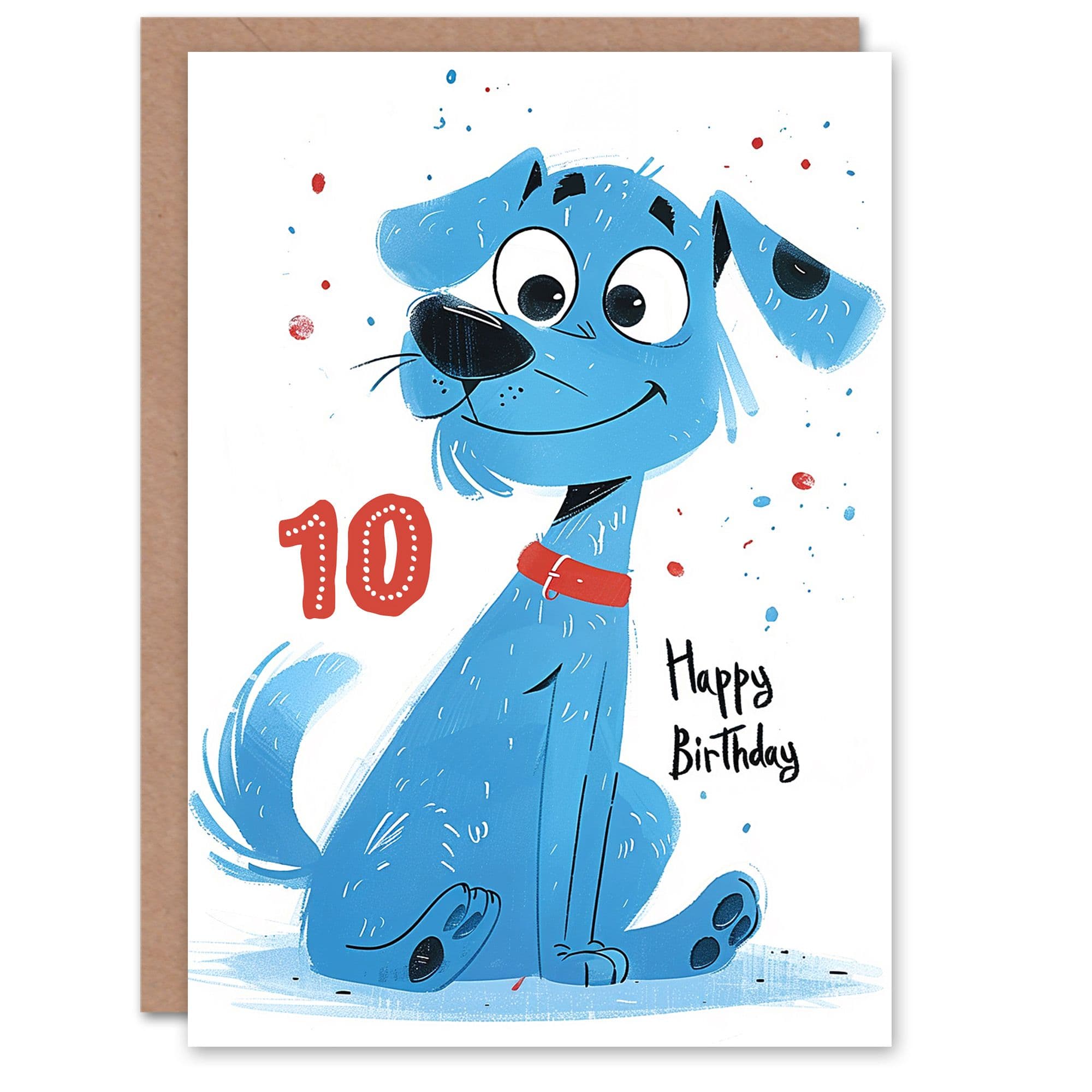 Artery8 Birthday Card Blue Dog Lover Puppy Cartoon Cute 10th 10 Year Old For Child Kids Son Daughter Greeting Card