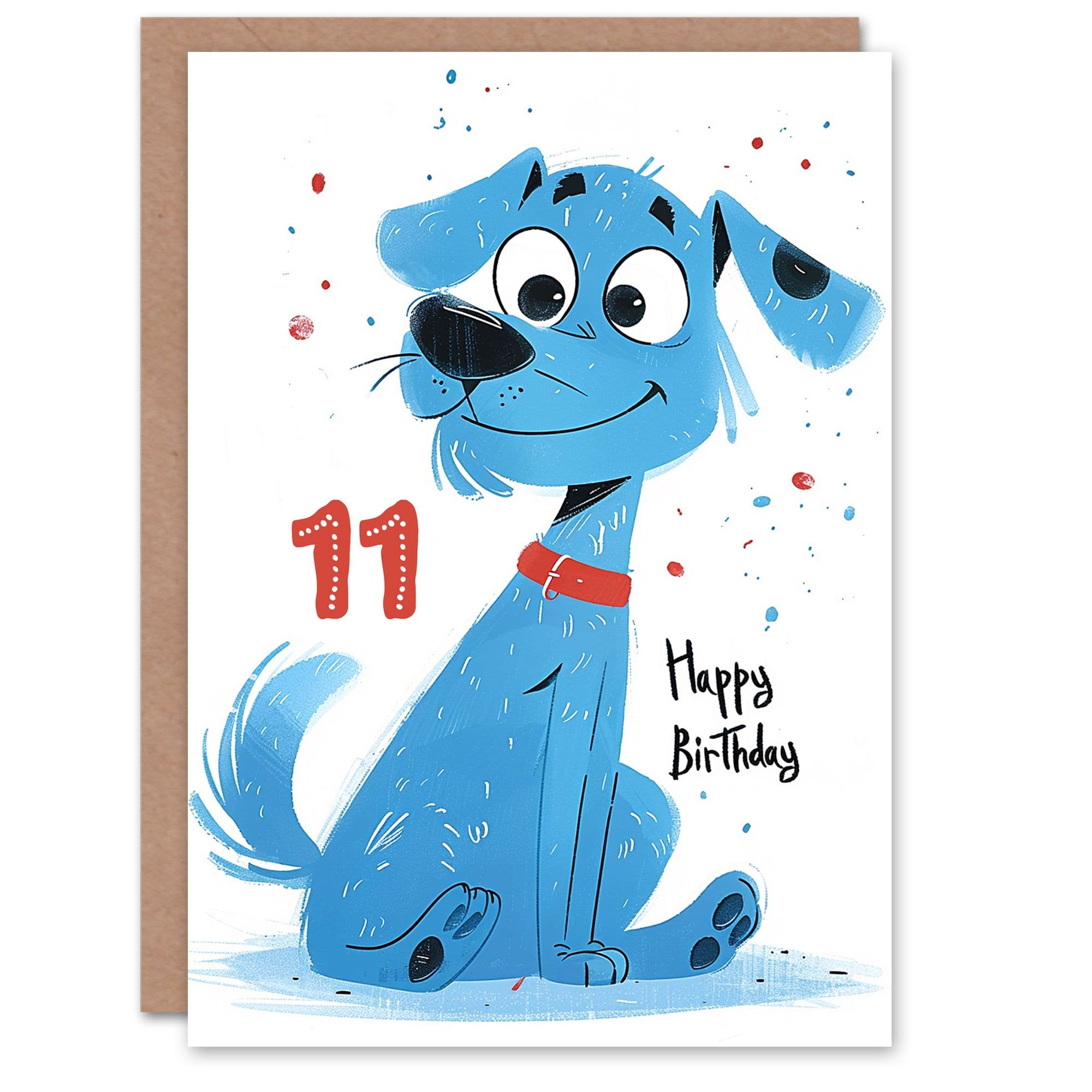Birthday Card Dog Lover Puppy Cartoon Cute 11th Old Son Daughter Greeting Card