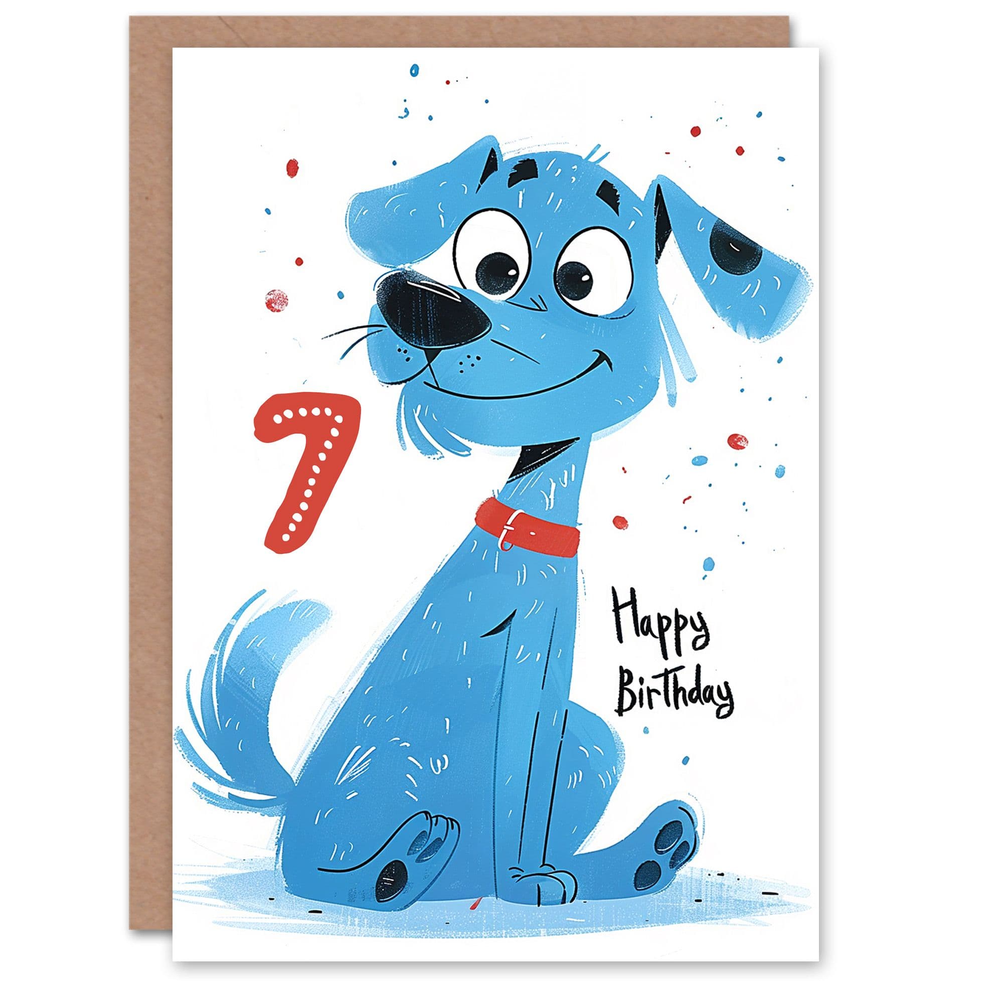 Artery8 Birthday Card Blue Dog Lover Puppy Cartoon Cute 7th 7 Year Old For Child Kids Son Daughter Greeting Card