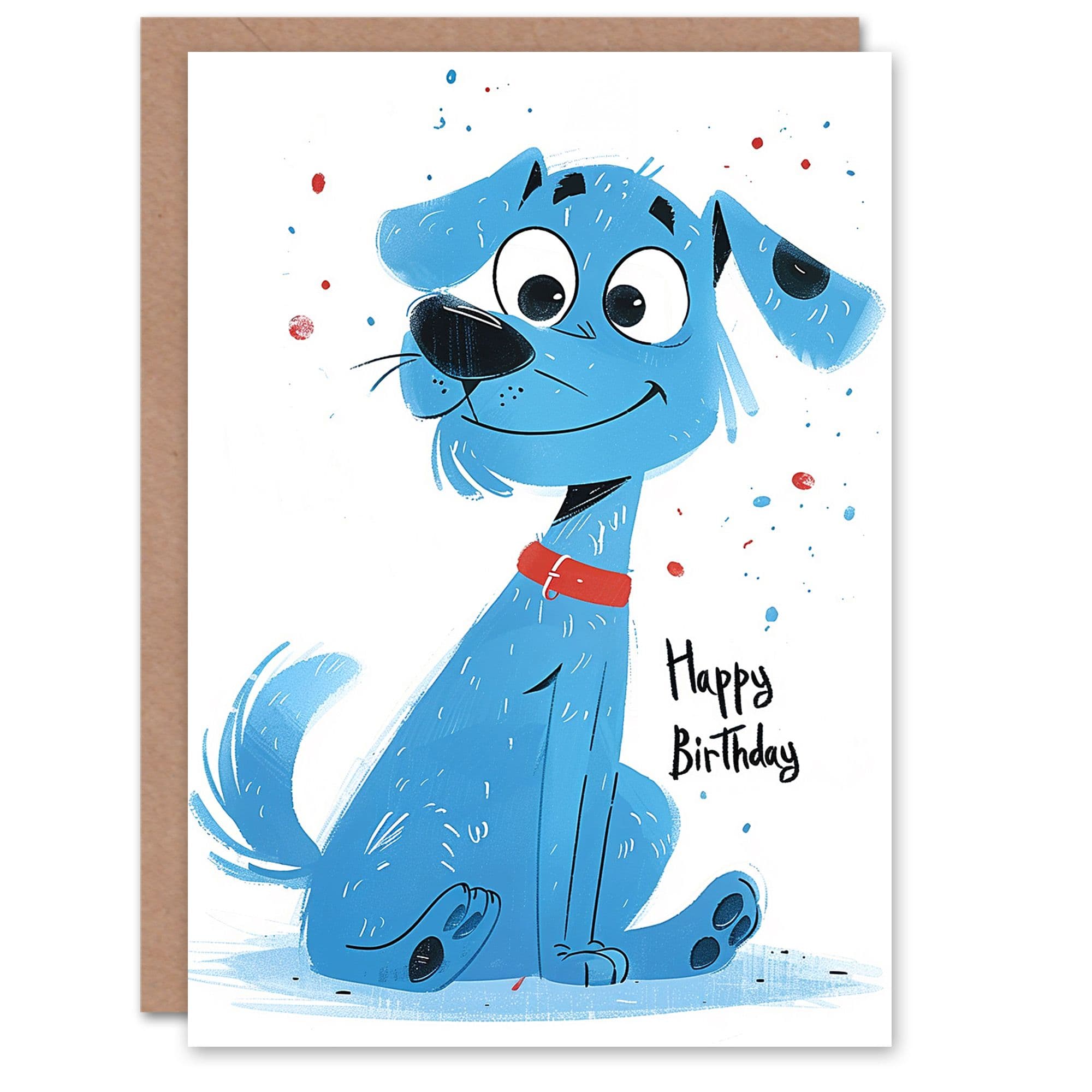 Artery8 Birthday Card Blue Dog Lover Puppy Cartoon Cute For Child Kids Son Daughter Greeting Card