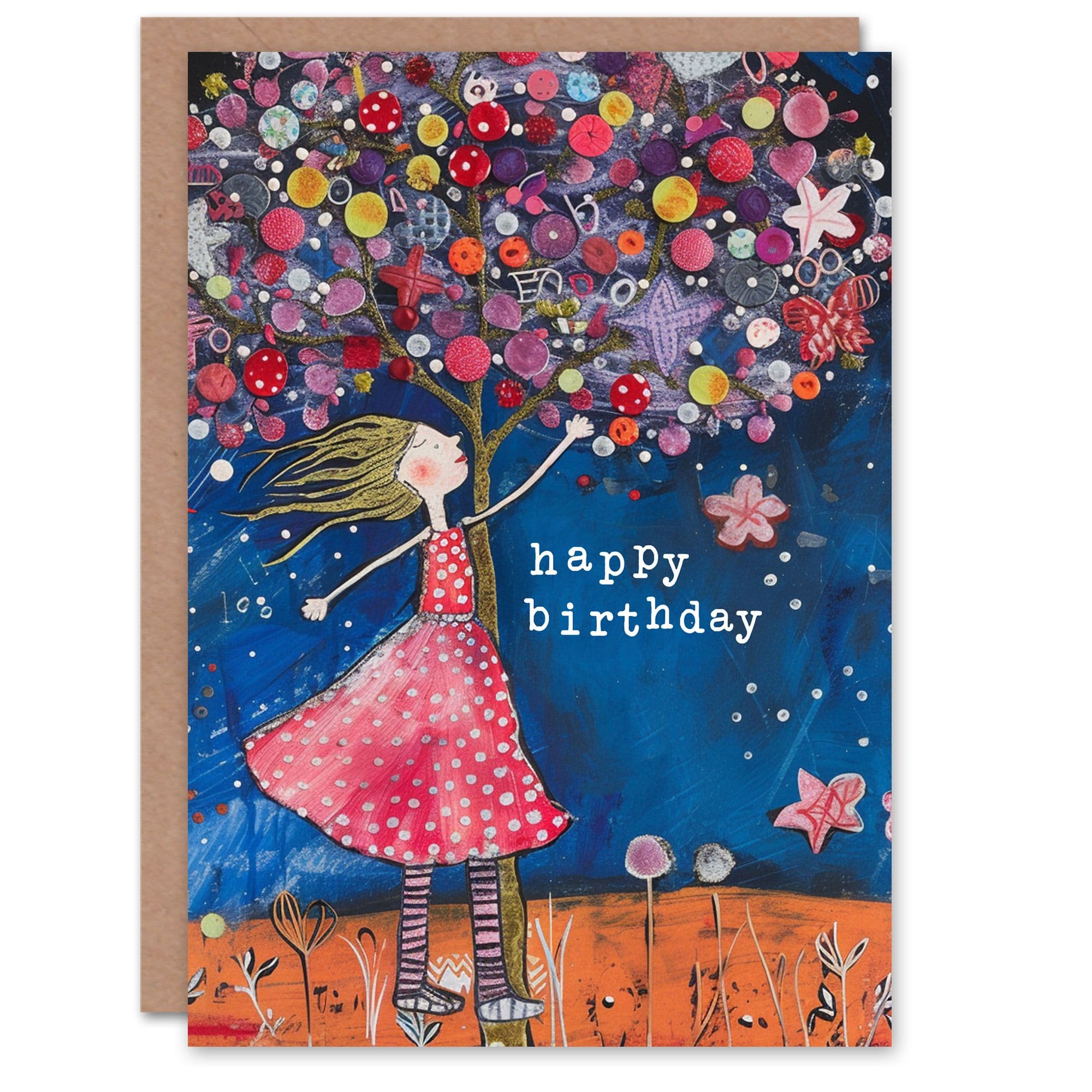 Birthday Card Button Tree Art Son Daughter Greeting Card