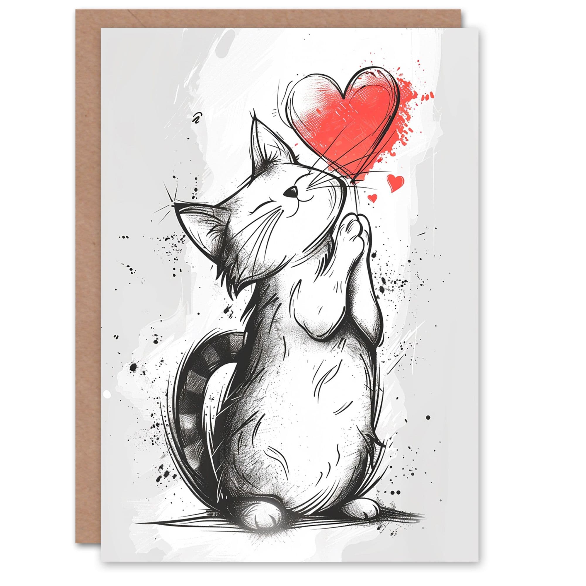 Birthday Card Cat Lover Love Heart Cute Cartoon Drawing Son Daughter Greeting Card
