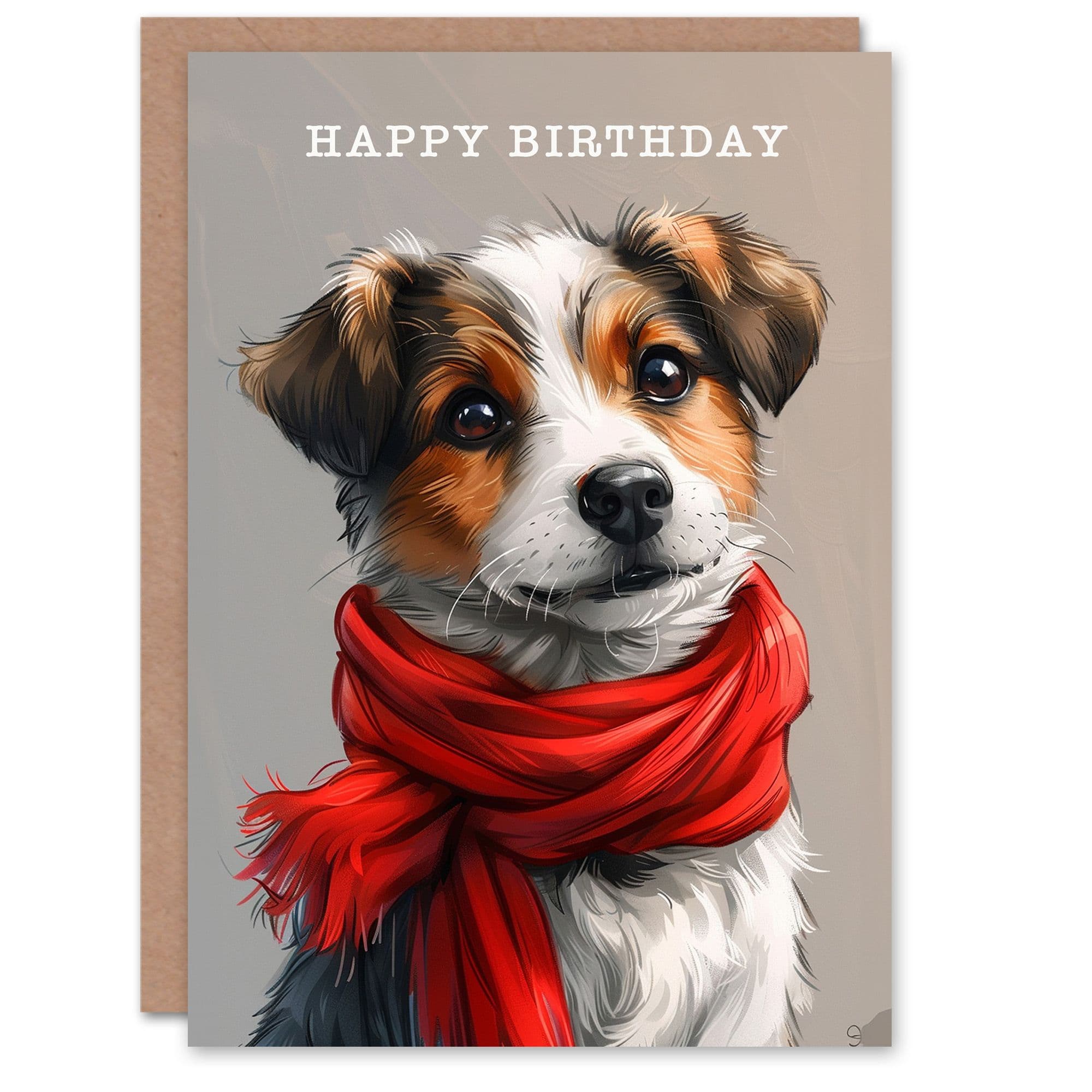 Artery8 Birthday Card Dog Lover Red Scarf Cute Puppy Pet For Child Kids Son Daughter Greeting Card