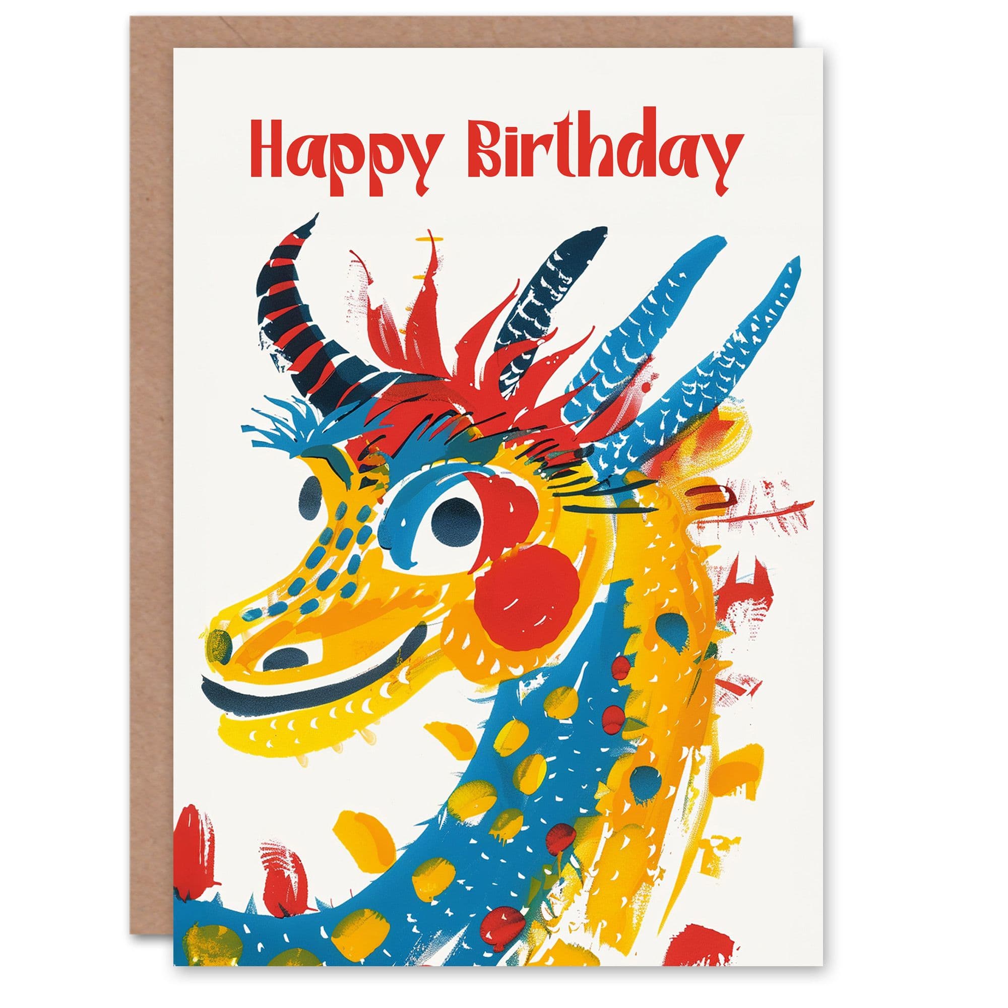 Artery8 Birthday Card Chinese Dragon Simple Bright Painting For Child Kids Son Daughter Greeting Card