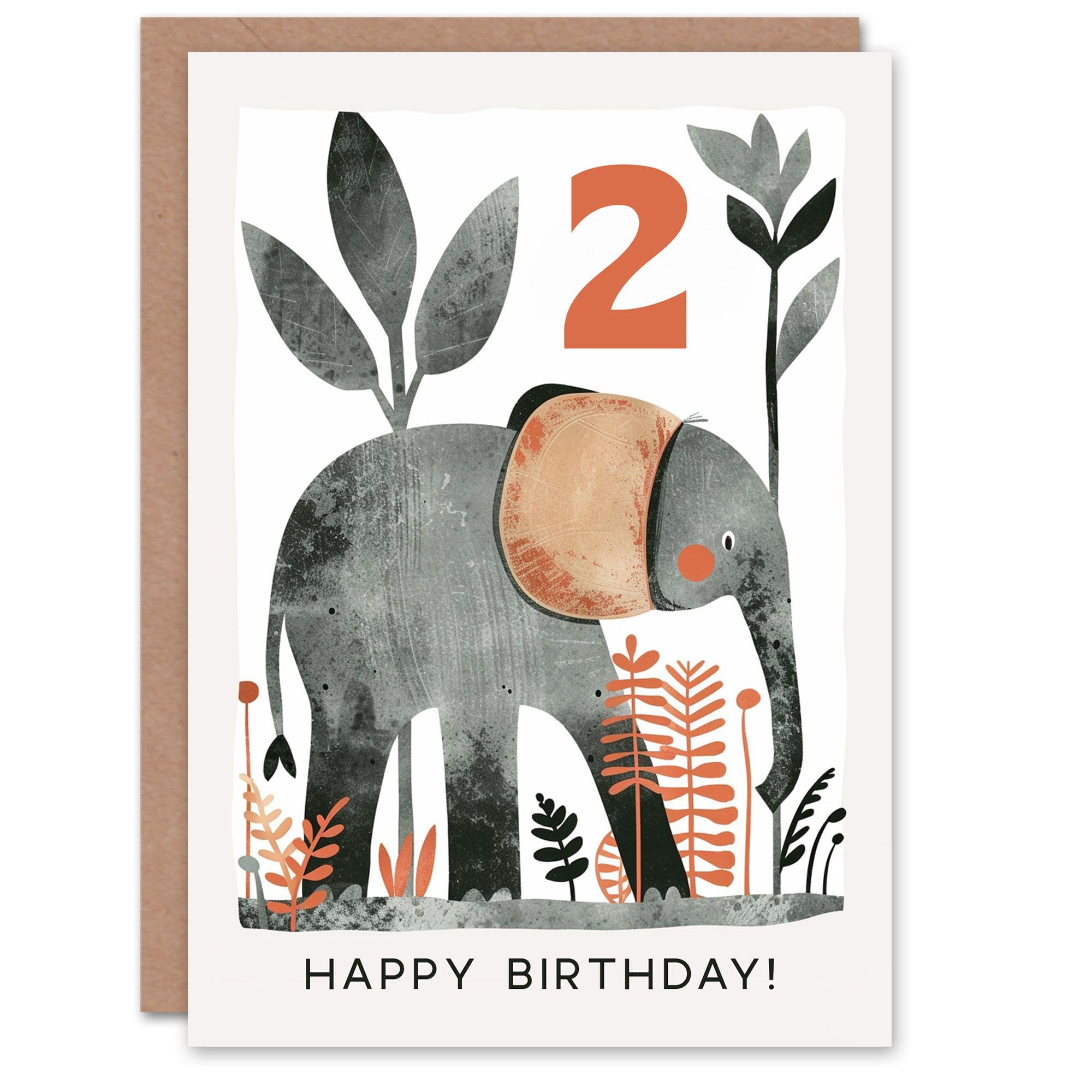 Artery8 Birthday Card Elephant Safari Nature Animal Cartoon Cute 2nd 2 Year Old For Child Kids Son Daughter Greeting Card