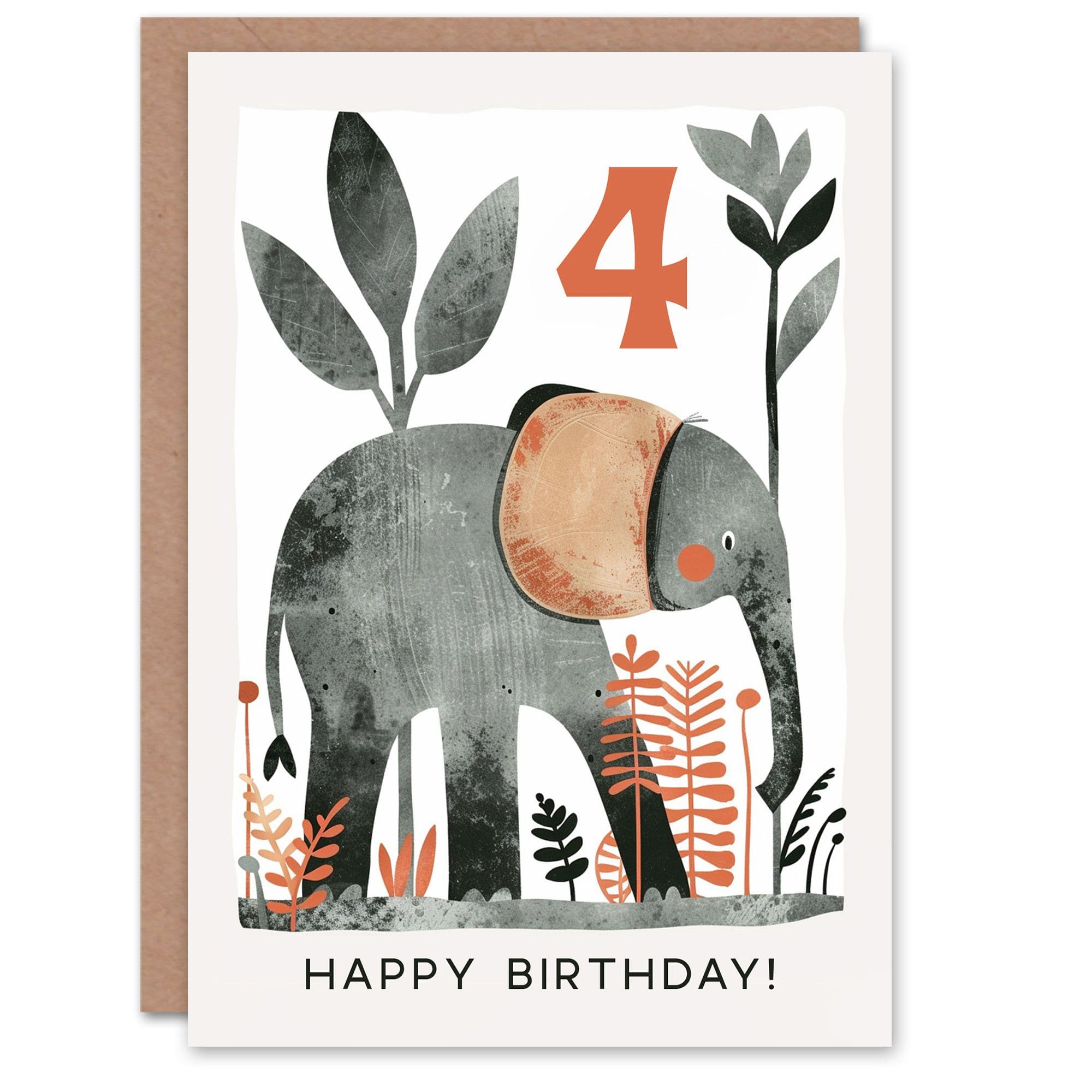 Birthday Card Elephant Safari Nature Animal Cartoon Cute 4th Old Son Daughter Greeting Card