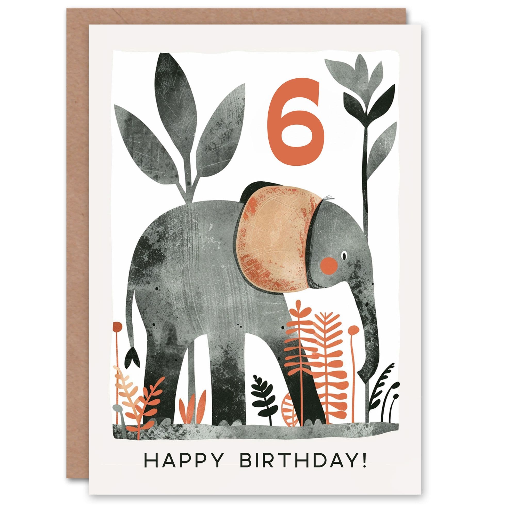Artery8 Birthday Card Elephant Safari Nature Animal Cartoon Cute 6th 6 Year Old For Child Kids Son Daughter Greeting Card