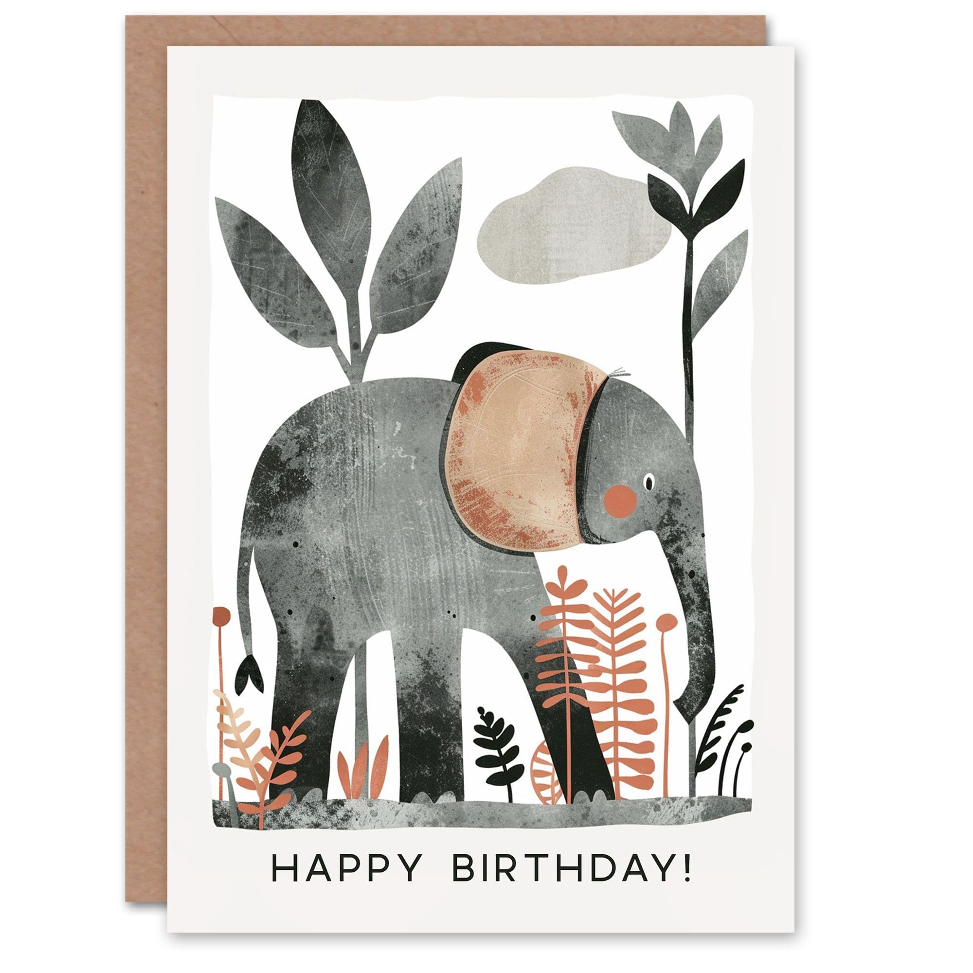Artery8 Birthday Card Elephant Safari Nature Animal Cartoon Cute For Child Kids Son Daughter Greeting Card