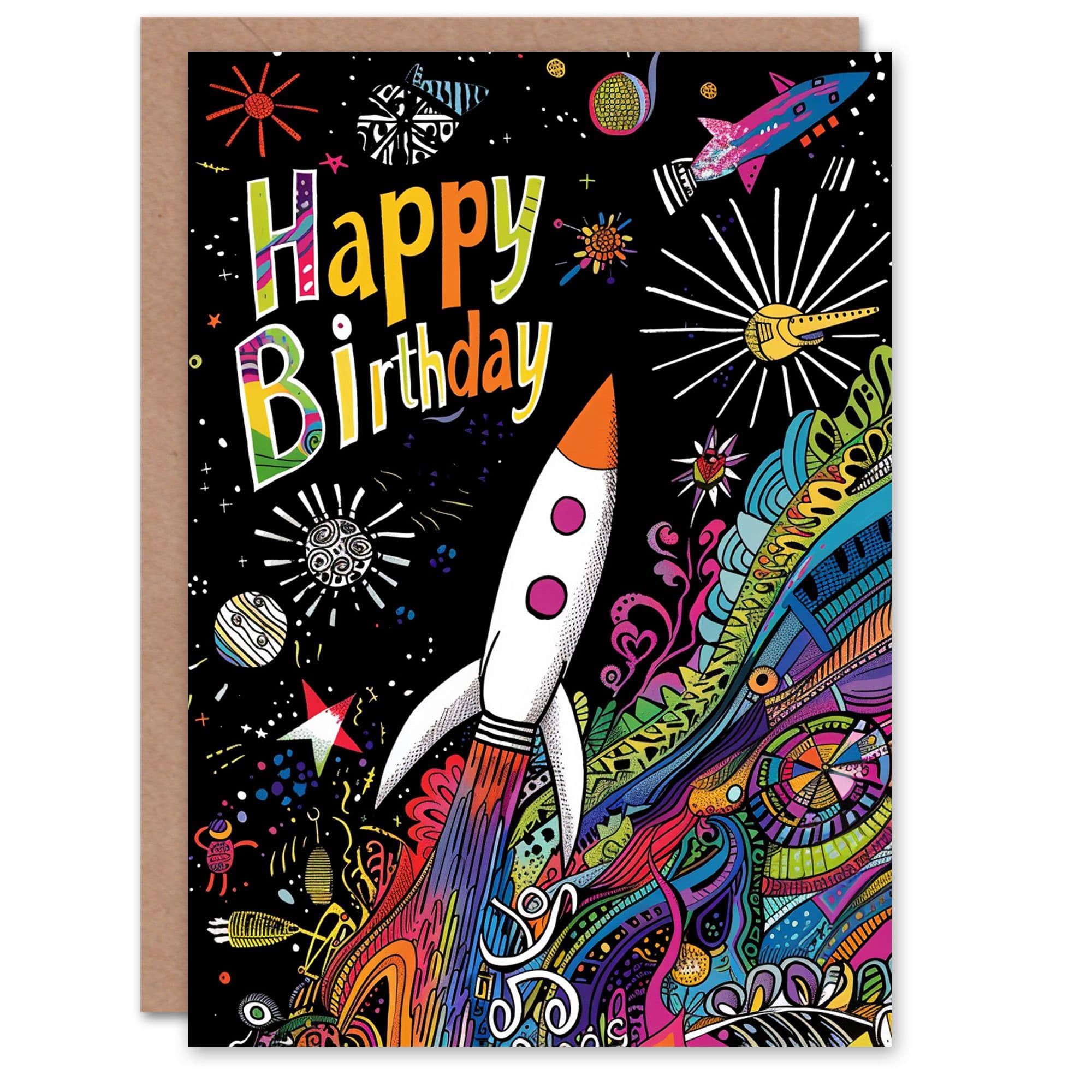 Birthday Card Space Rocket Planets Astronaut Colourful Fun Son Daughter Greeting Card