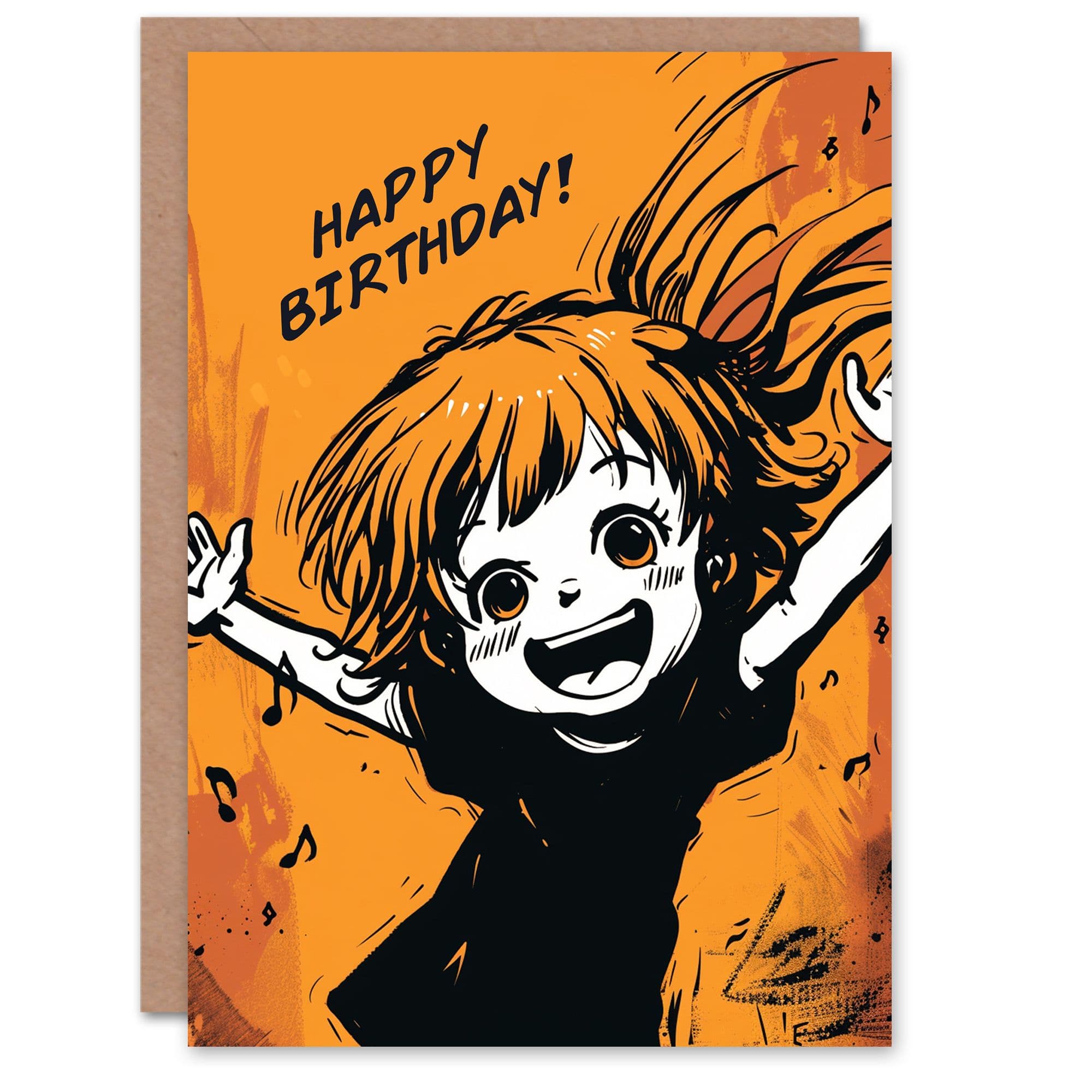 Artery8 Birthday Card Happy Girl Singing Cute Anime Cartoon For Child Kids Son Daughter Greeting Card