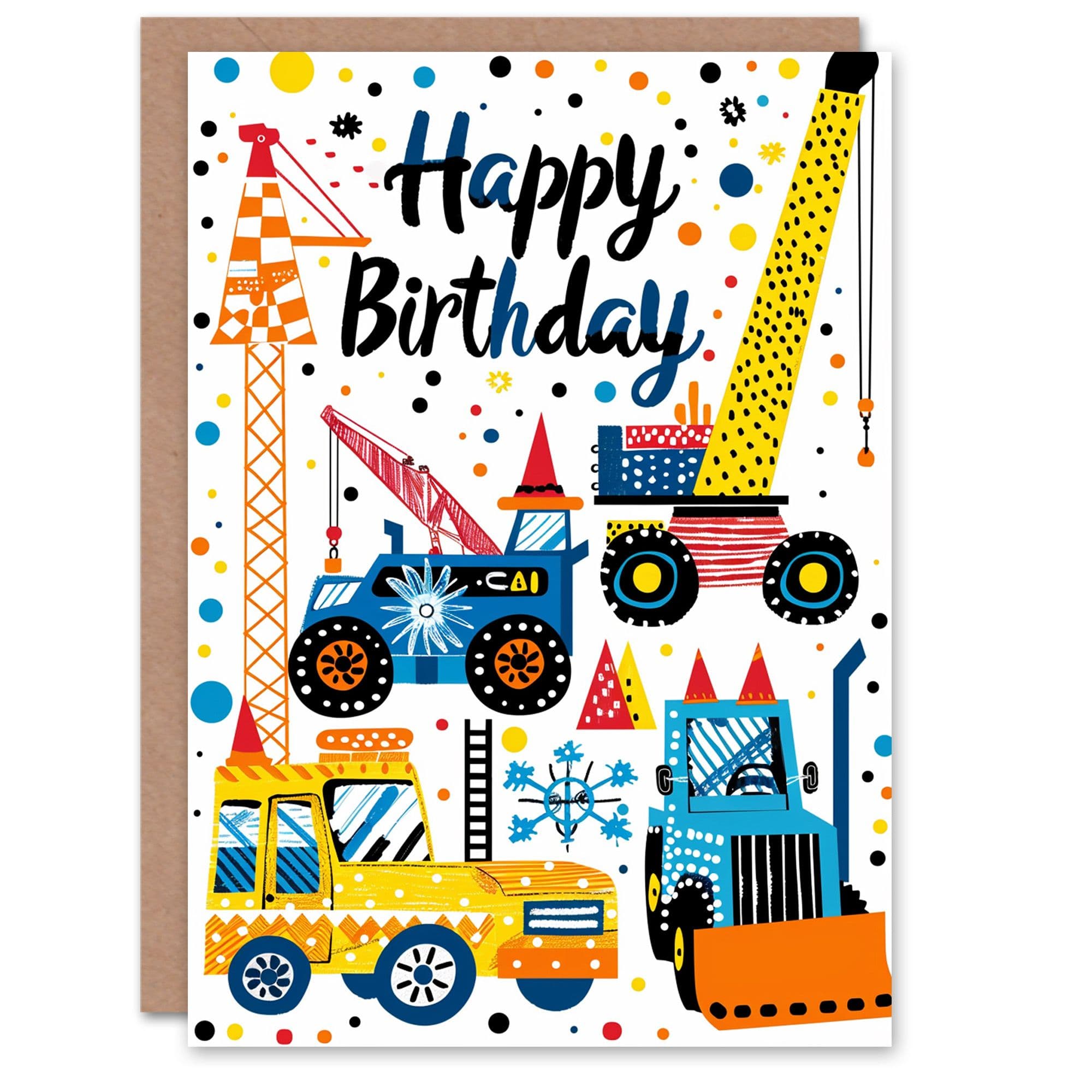 Birthday Card Construction Builder Crane Truck Bright Son Daughter Greeting Card