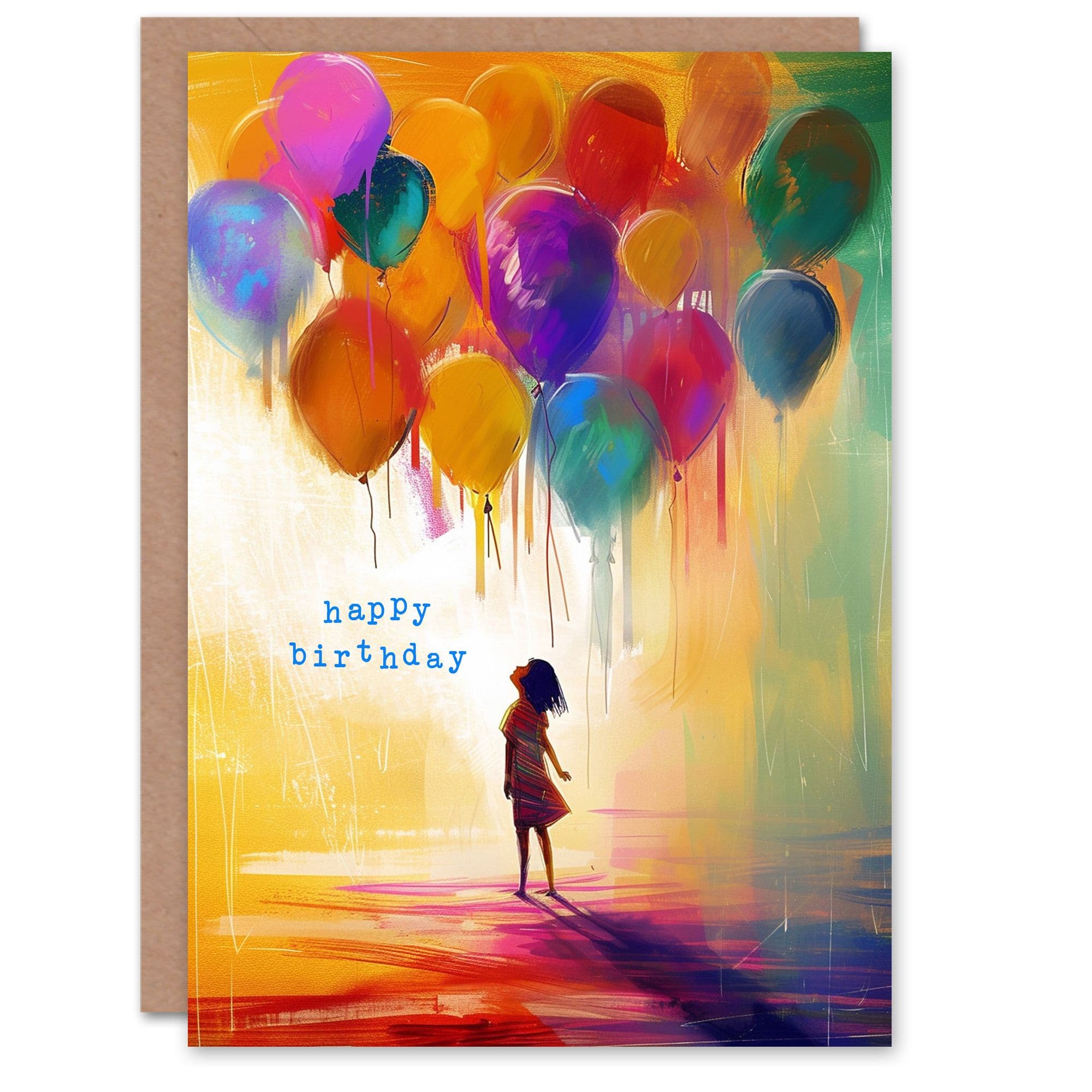 Artery8 Birthday Card Little Girl Large Colourful Balloons Painting For Child Kids Son Daughter Greeting Card