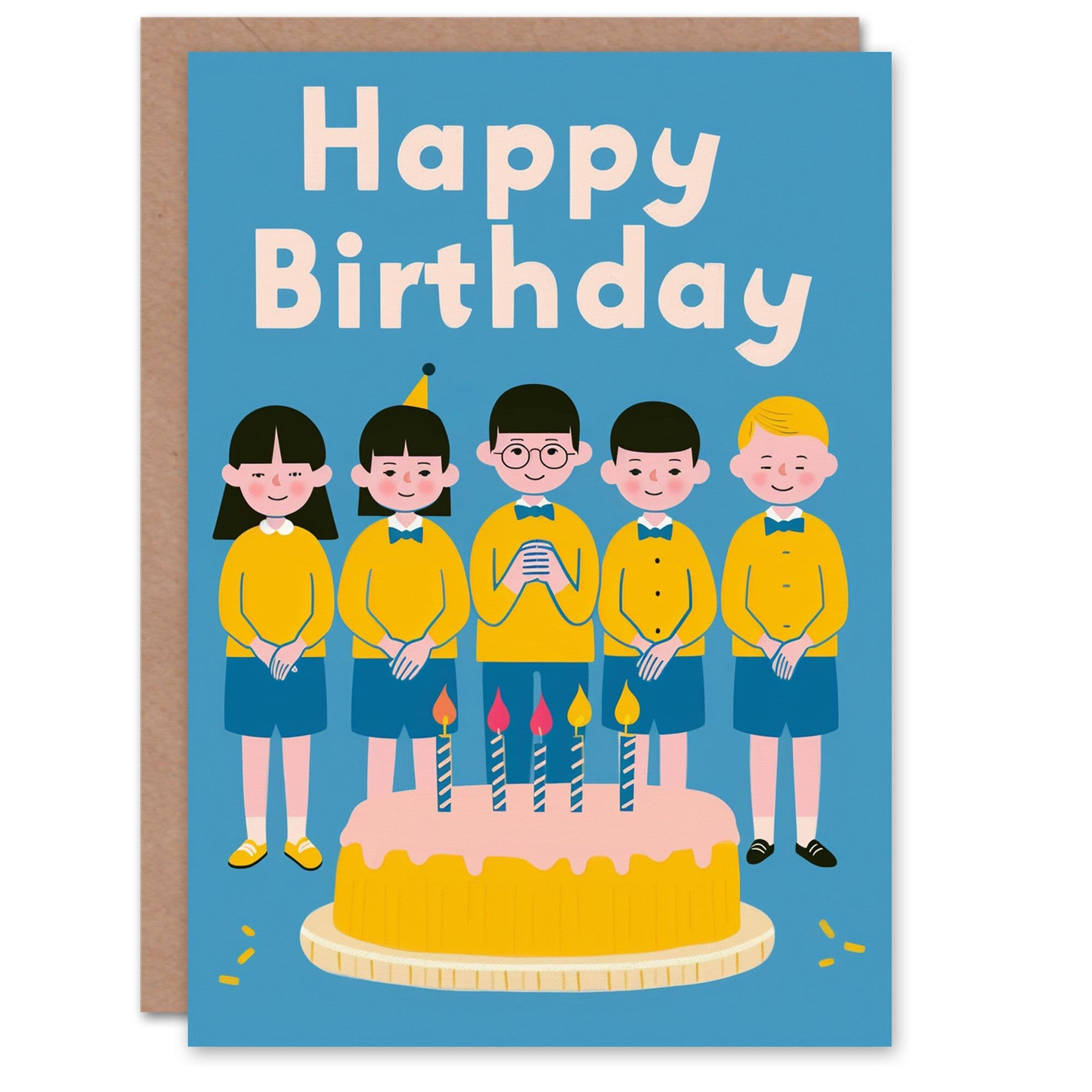 Birthday Card School Party Cake Retro Style Son Daughter Greeting Card