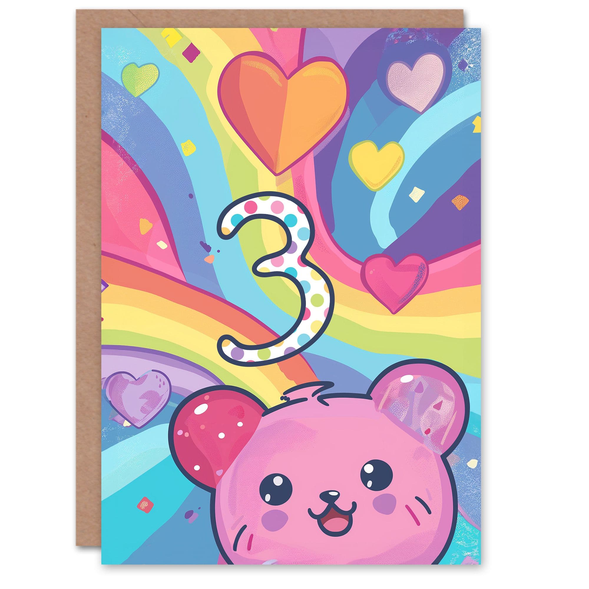 Birthday Card Hamster Bear Kawaii Cartoon Cute 3rd Old Son Daughter Greeting Card
