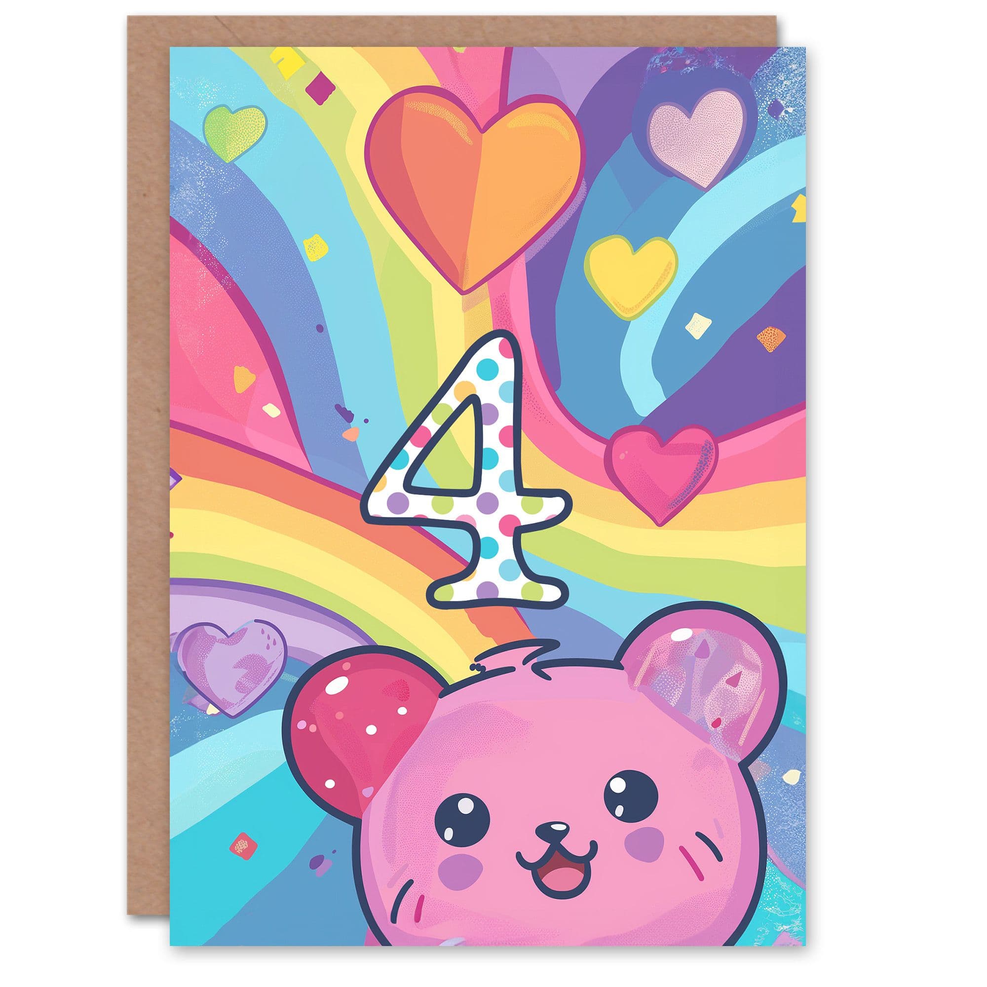 Birthday Card Hamster Bear Kawaii Cartoon Cute 4th Old Son Daughter Greeting Card