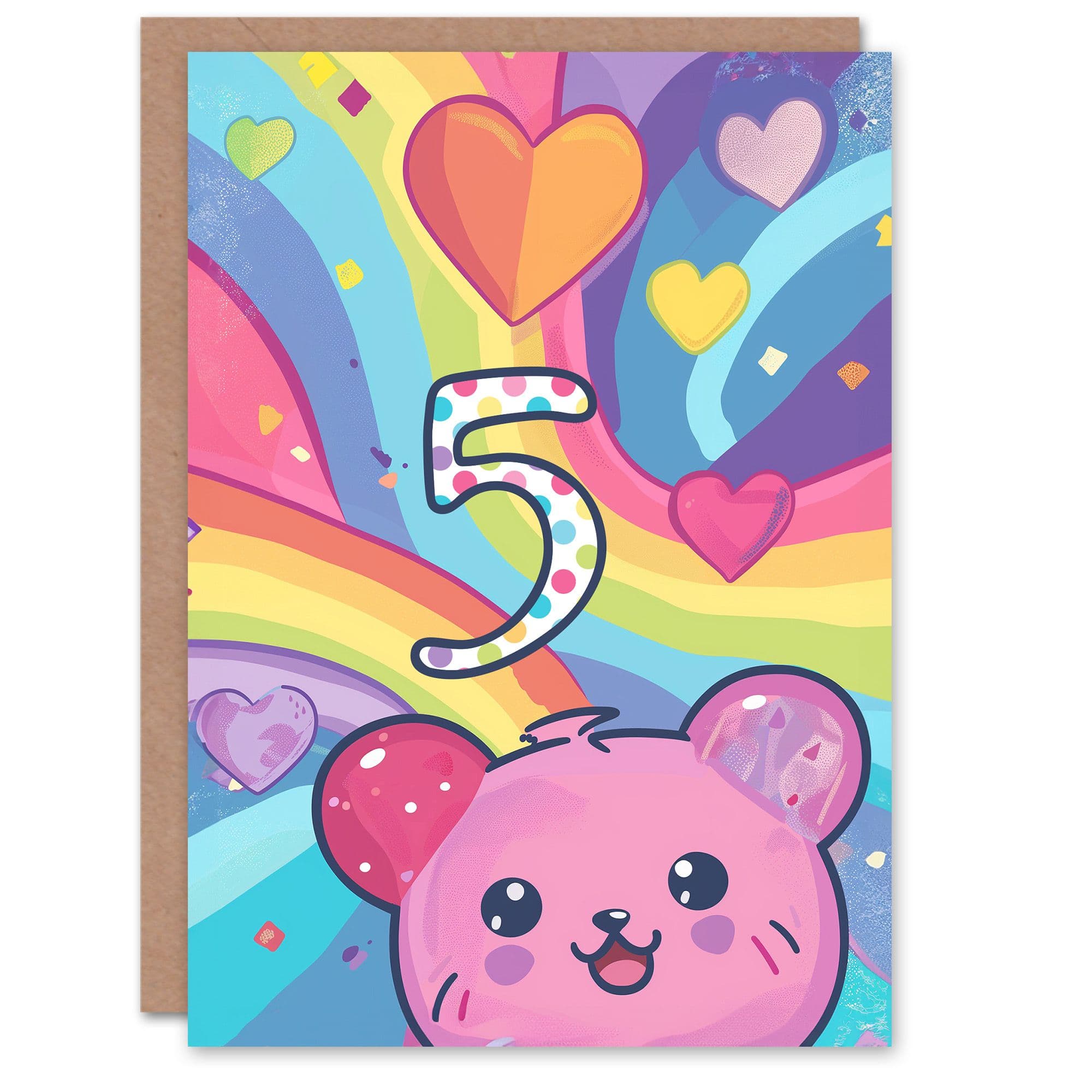 Birthday Card Hamster Bear Kawaii Cartoon Cute 5th Old Son Daughter Greeting Card