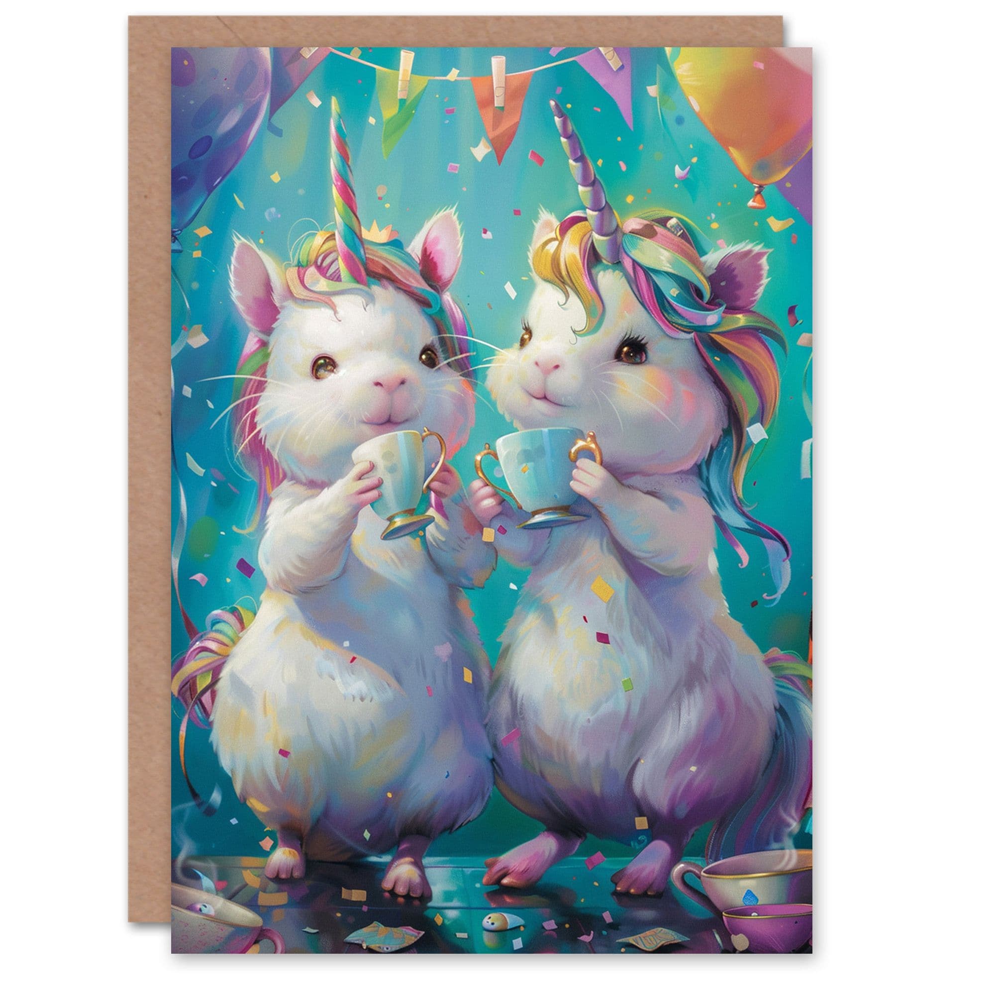 Birthday Card Hamster Unicorn Tea Party Cartoon Cute Son Daughter Greeting Card