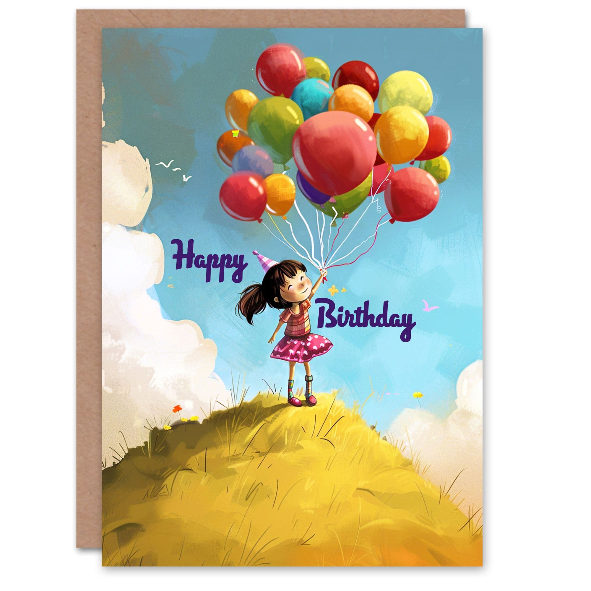 Birthday Card Little Balloon Bundle Hill Cartoon Cute Son Daughter Greeting Card
