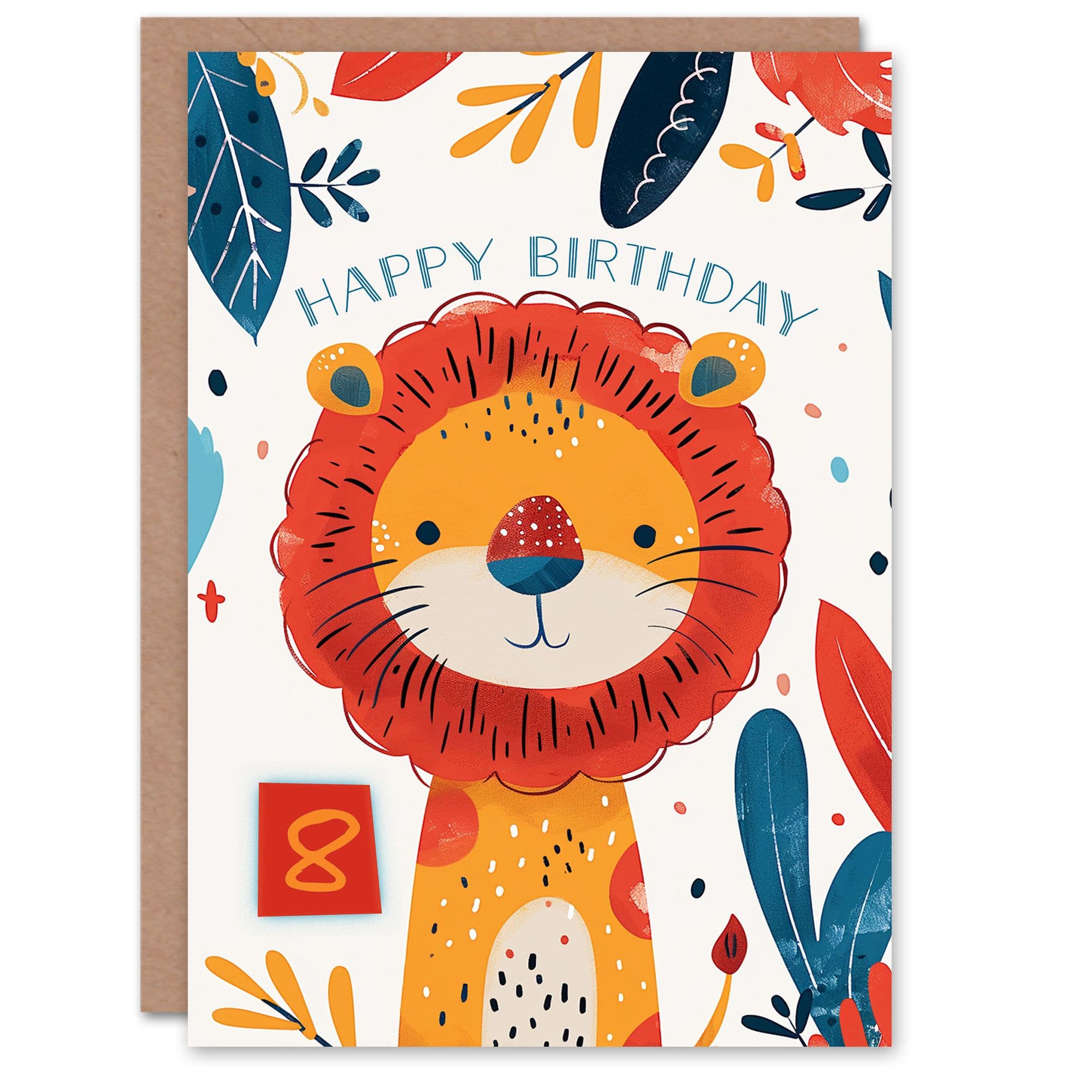 Birthday Card Cute Jungle Lion Bright Cartoon Drawing 8th Old Son Daughter Greeting Card