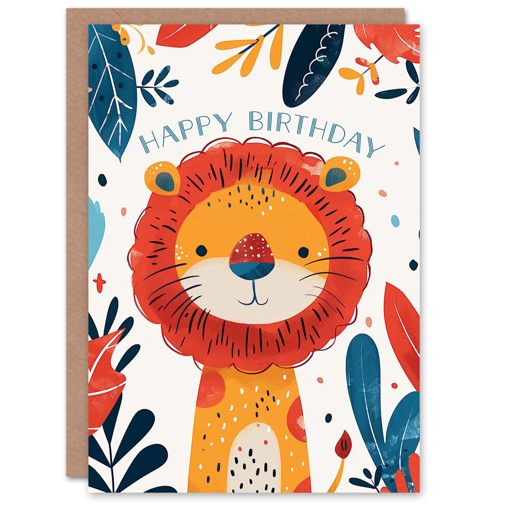 Artery8 Birthday Card Cute Jungle Lion Bright Cartoon Drawing For Child Kids Son Daughter Greeting Card